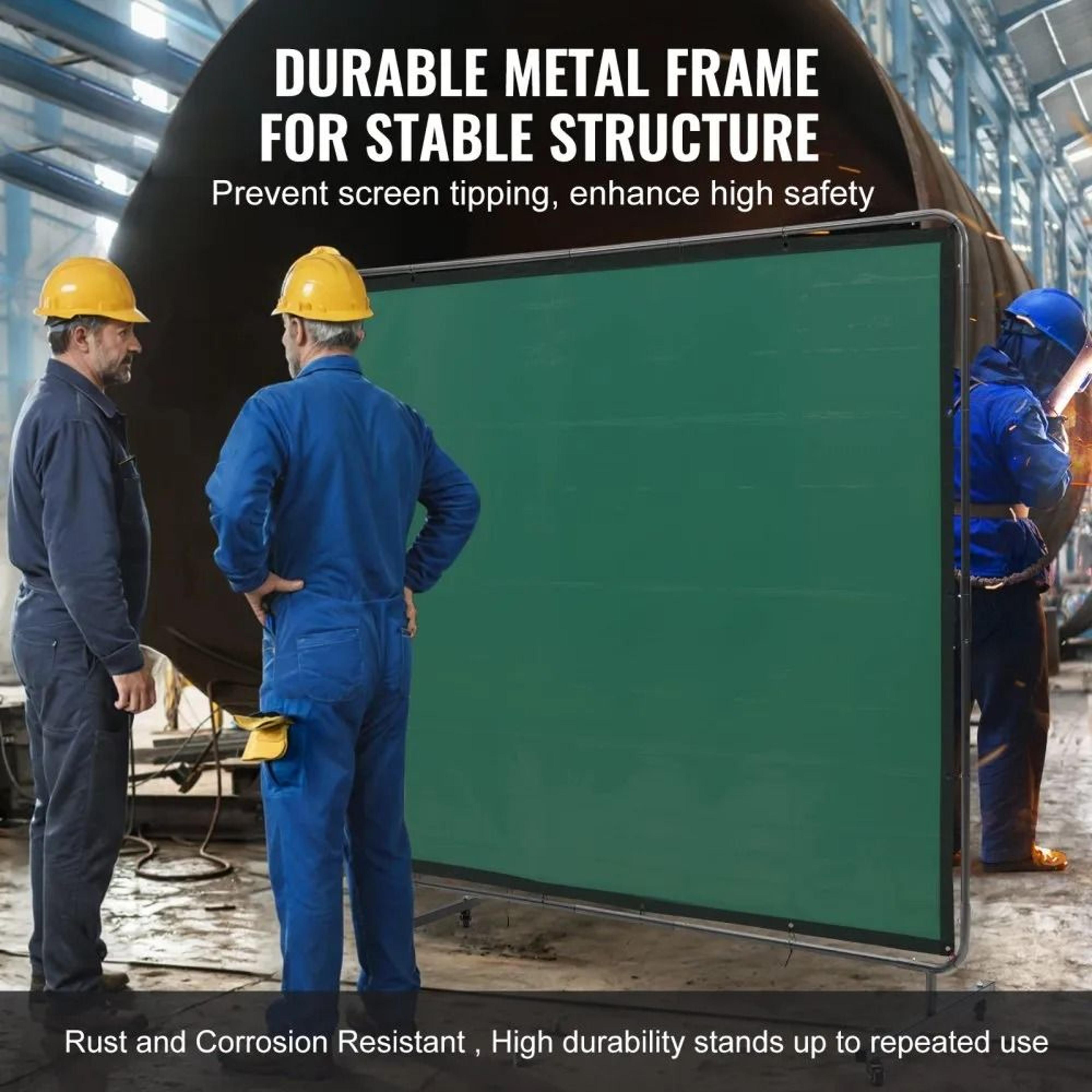 6 X 8 FT Mobile Welding Screen With Flame Resistant Curtain UV Protection And Locking Wheels 1