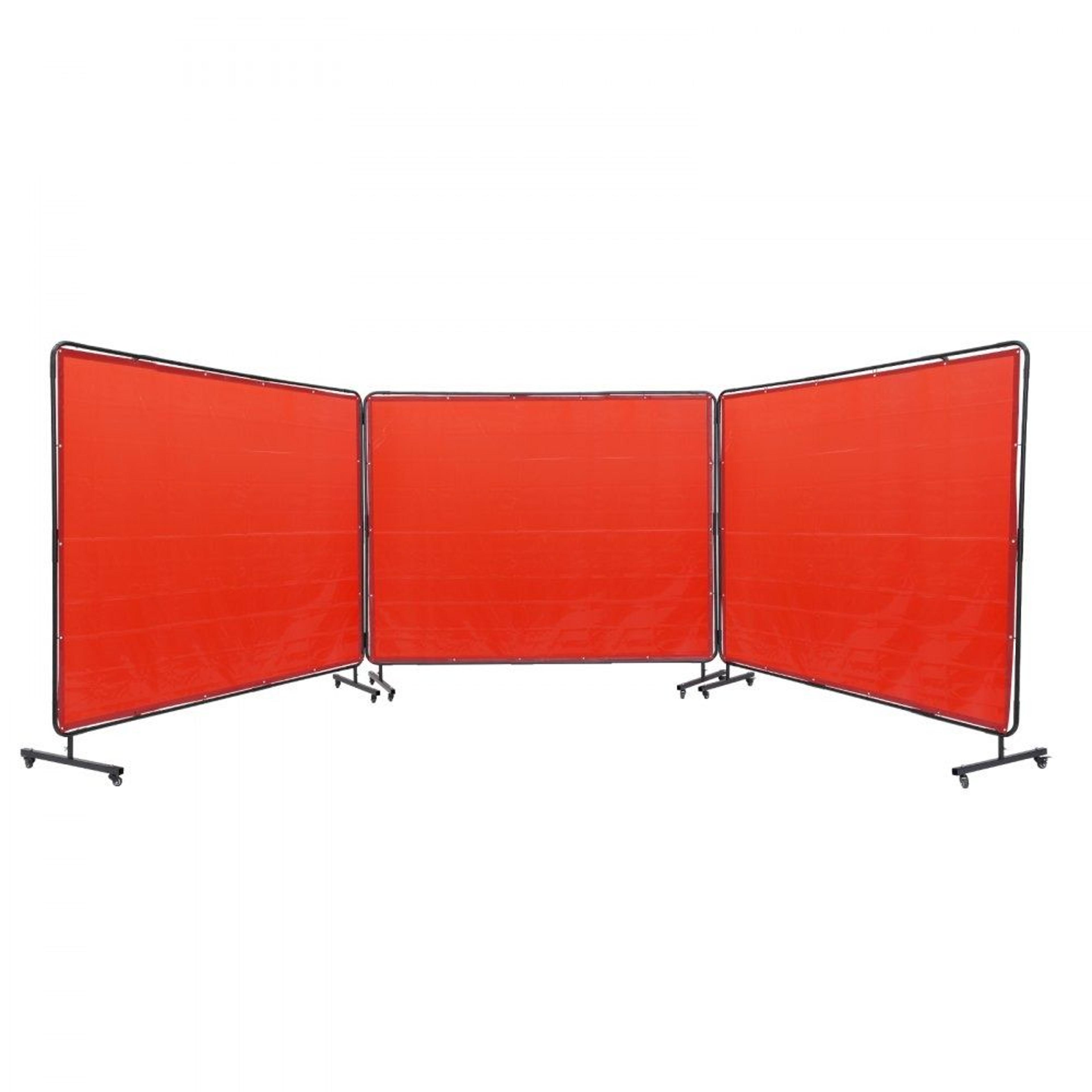 6 x 8 ft 3 panel welding screen with frame flame resistant welding curtain with lockable wheels