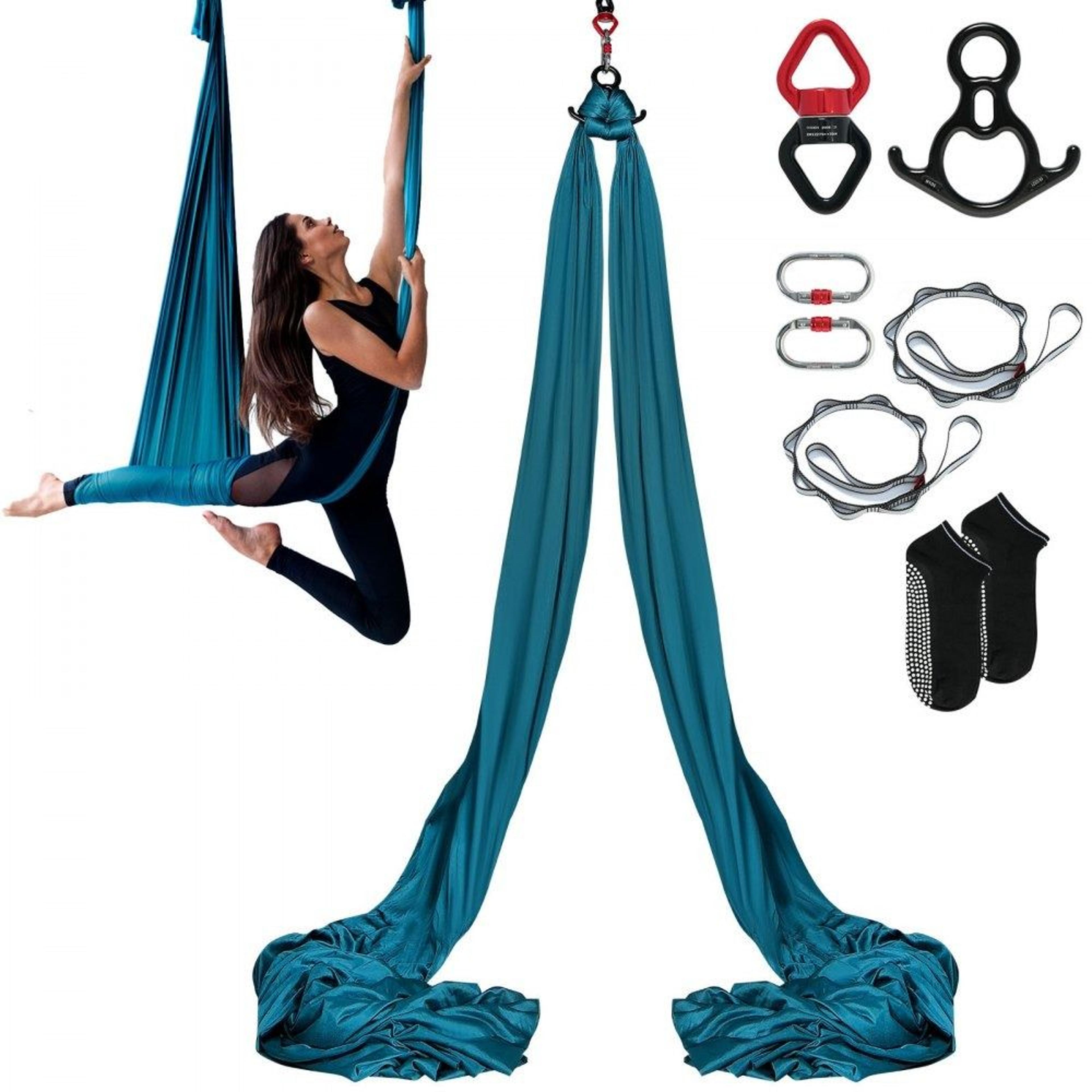 aerial yoga hammock kit with nylon aerial silks and heavy duty rigging