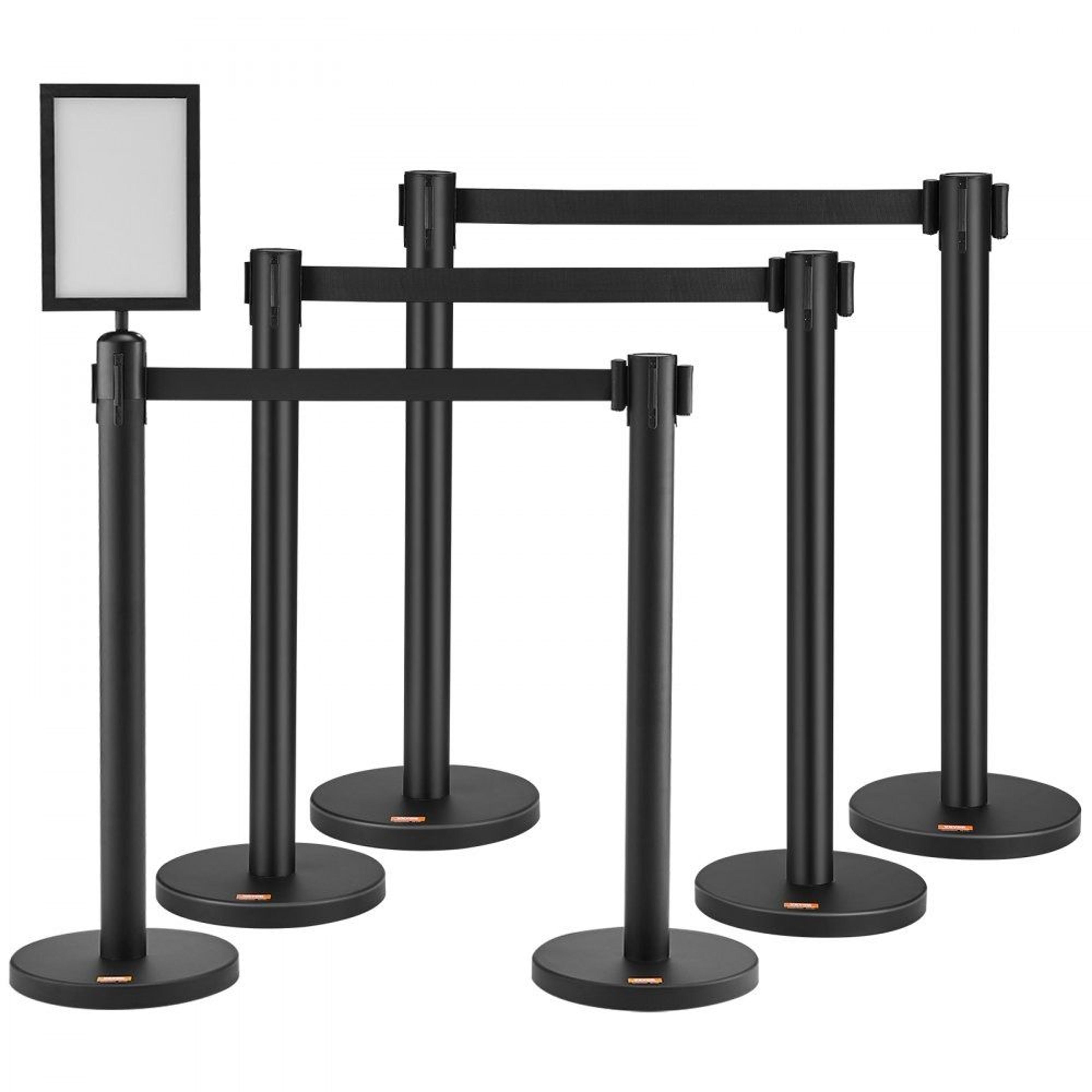 6 pack crowd control stanchions with retractable belt queue posts and sign holder