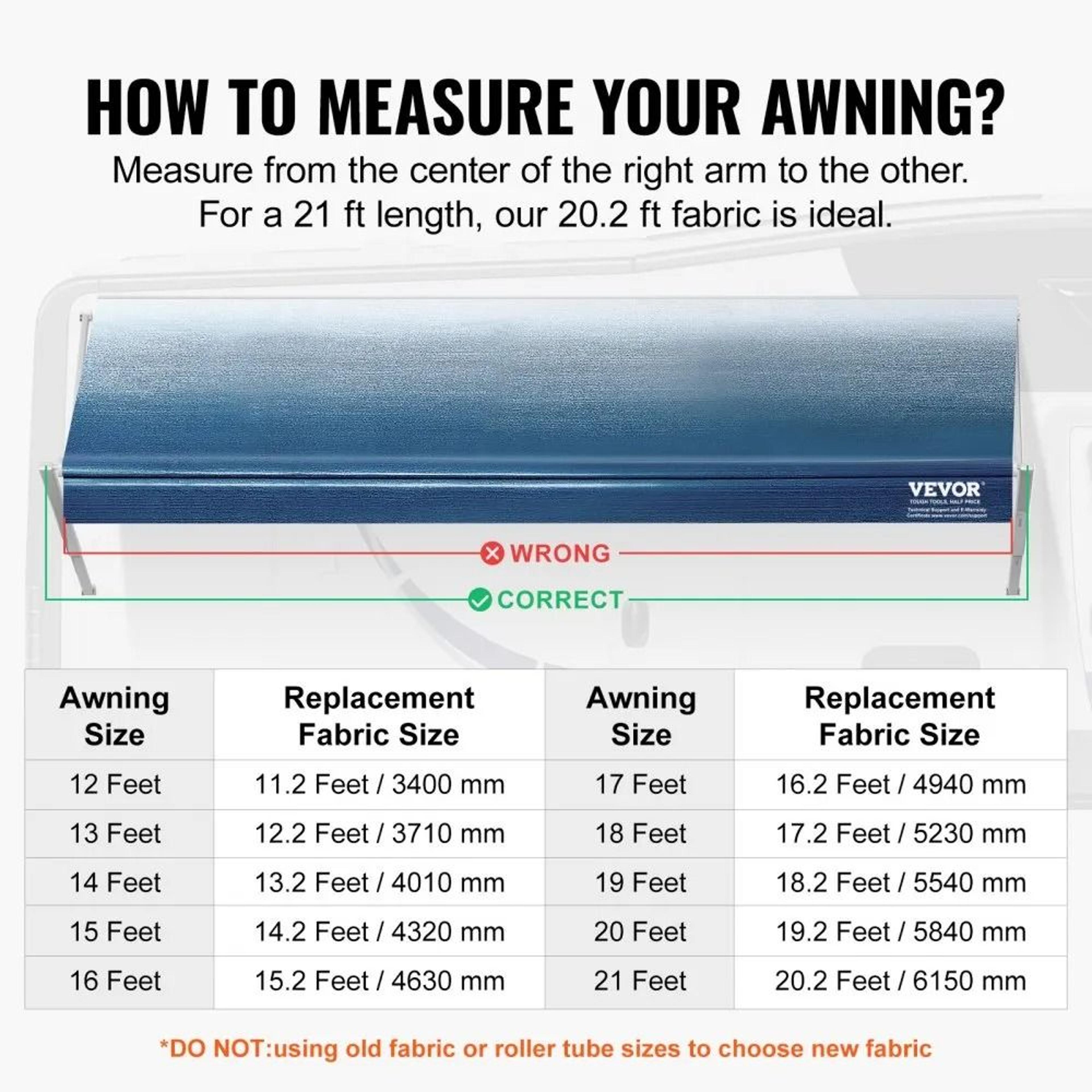21 Ft RV Awning Fabric Replacement 16oz Heavy Duty Waterproof PVC Camper Canopy 6