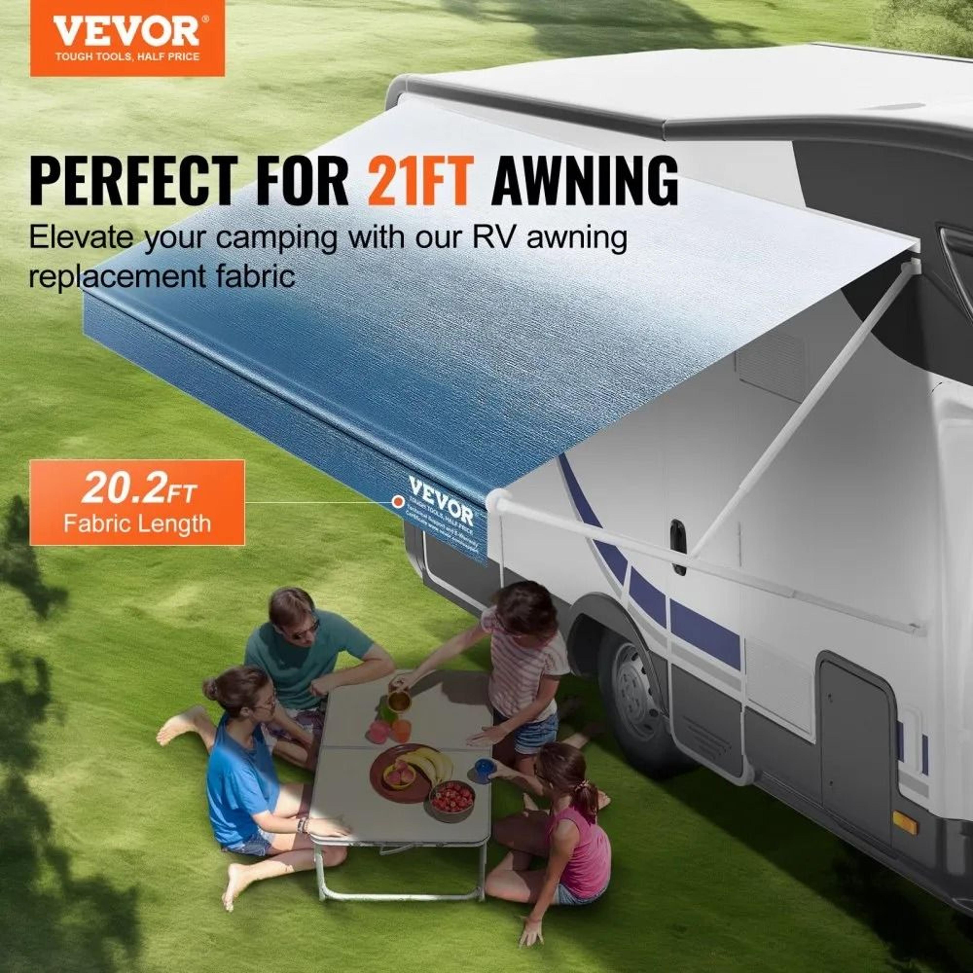 21 Ft RV Awning Fabric Replacement 16oz Heavy Duty Waterproof PVC Camper Canopy 1