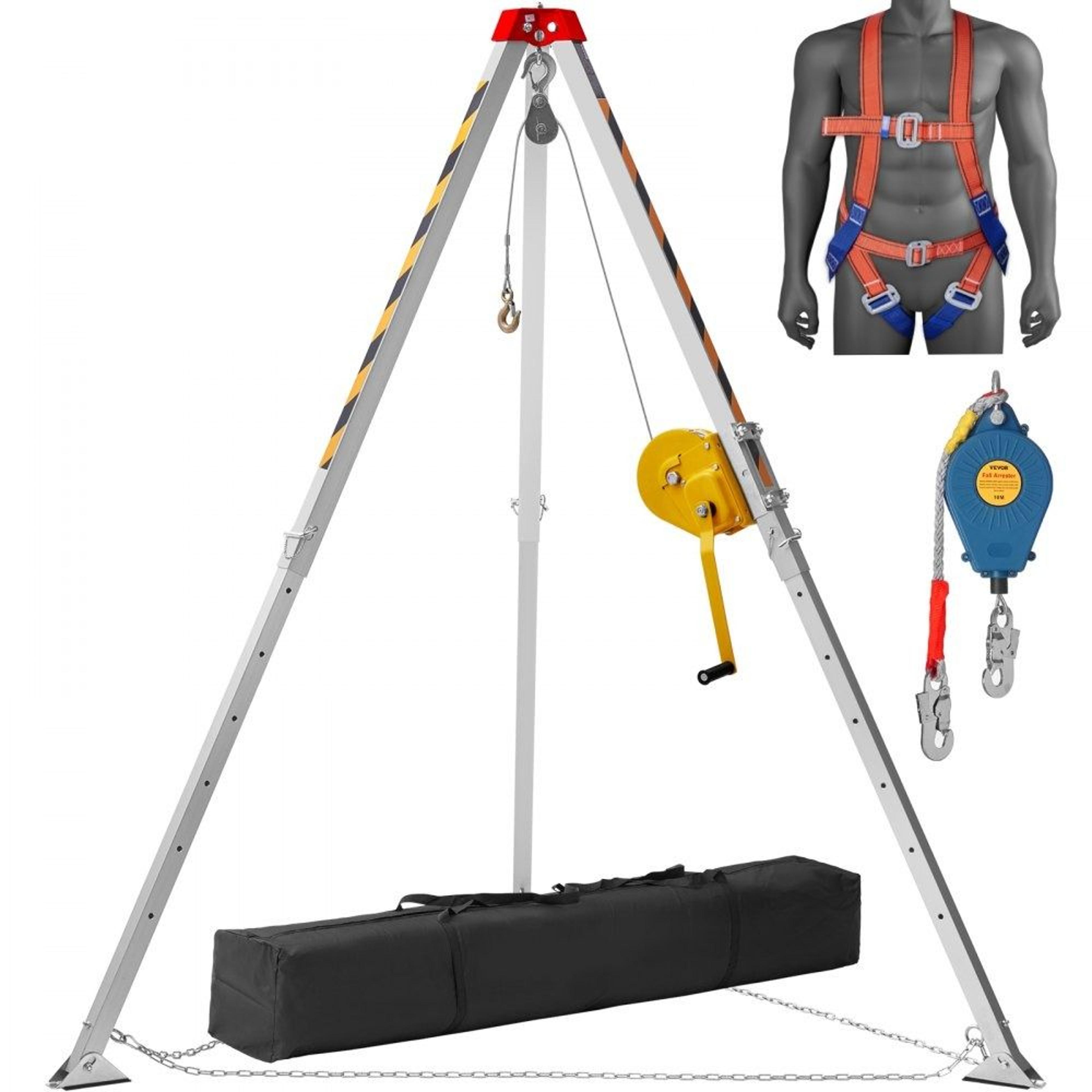 confined space rescue tripod kit with 1800 lb winch fall protection harness and 98 ft cable