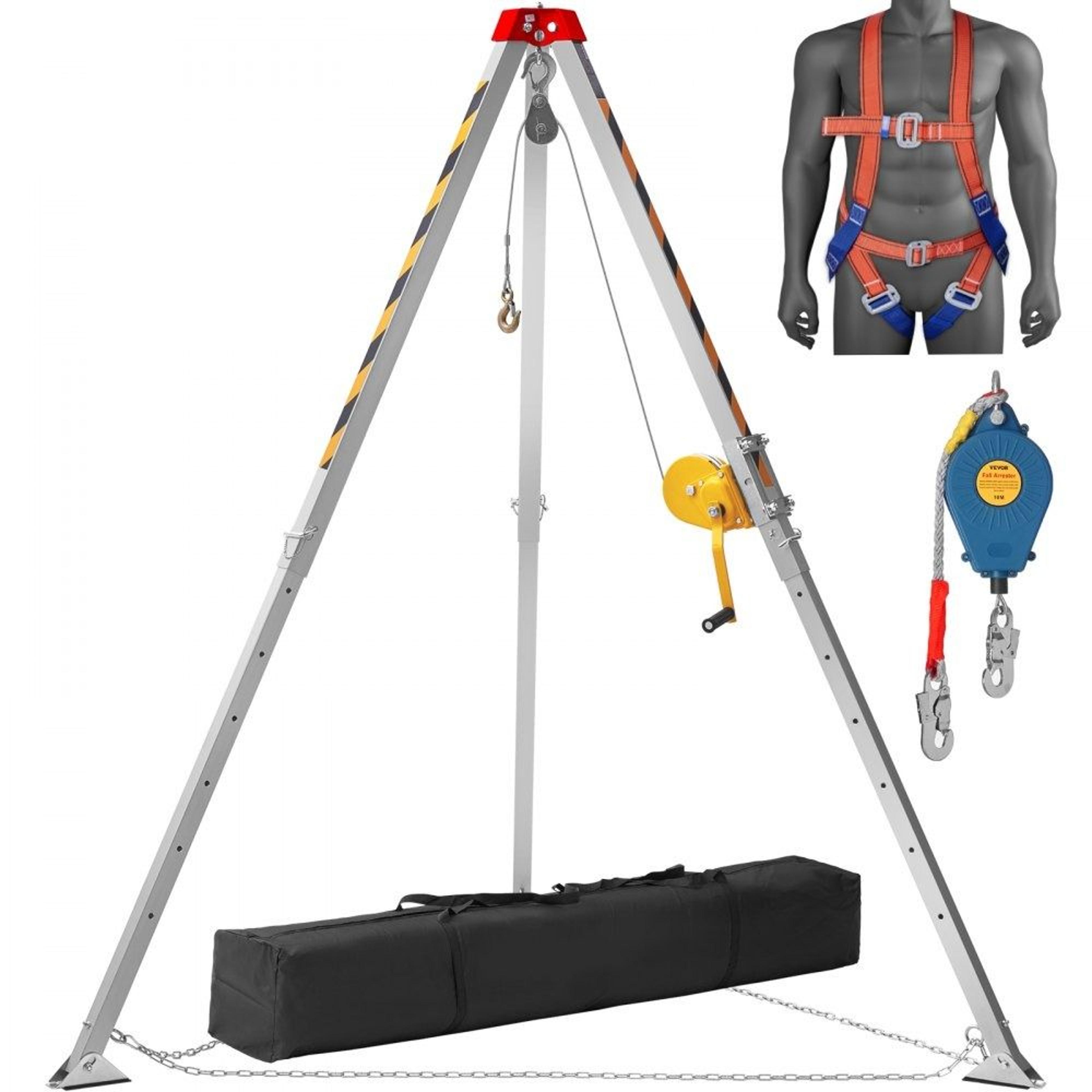 confined space rescue tripod kit with winch fall protection harness and adjustable legs