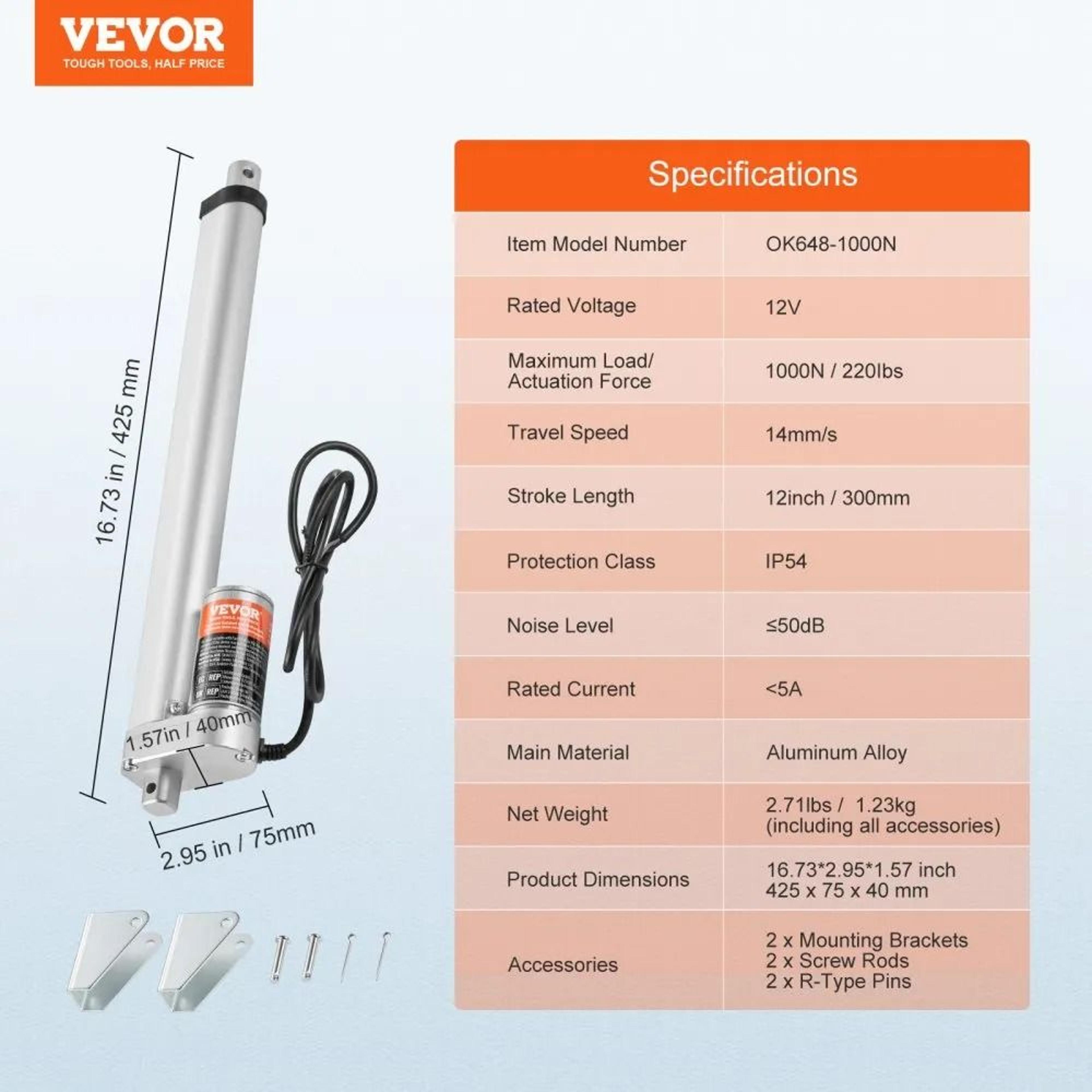 12V Linear Actuator 12 Inch High Speed 220lb Electric Linear Motion Motor 3