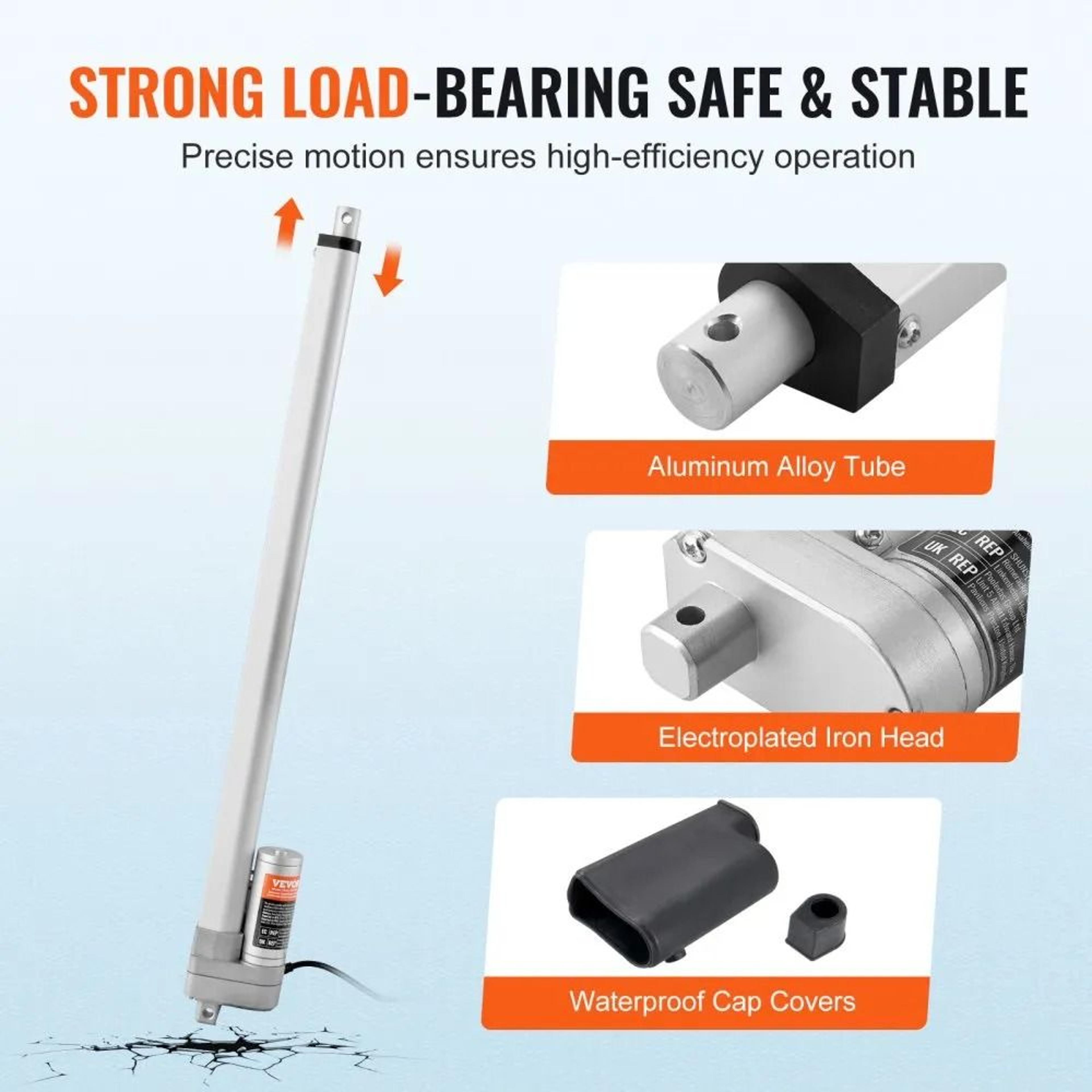 Heavy Duty 12V Linear Actuator 20 Inch Stroke IP65 Waterproof 660lb Electric Motion Lift 4