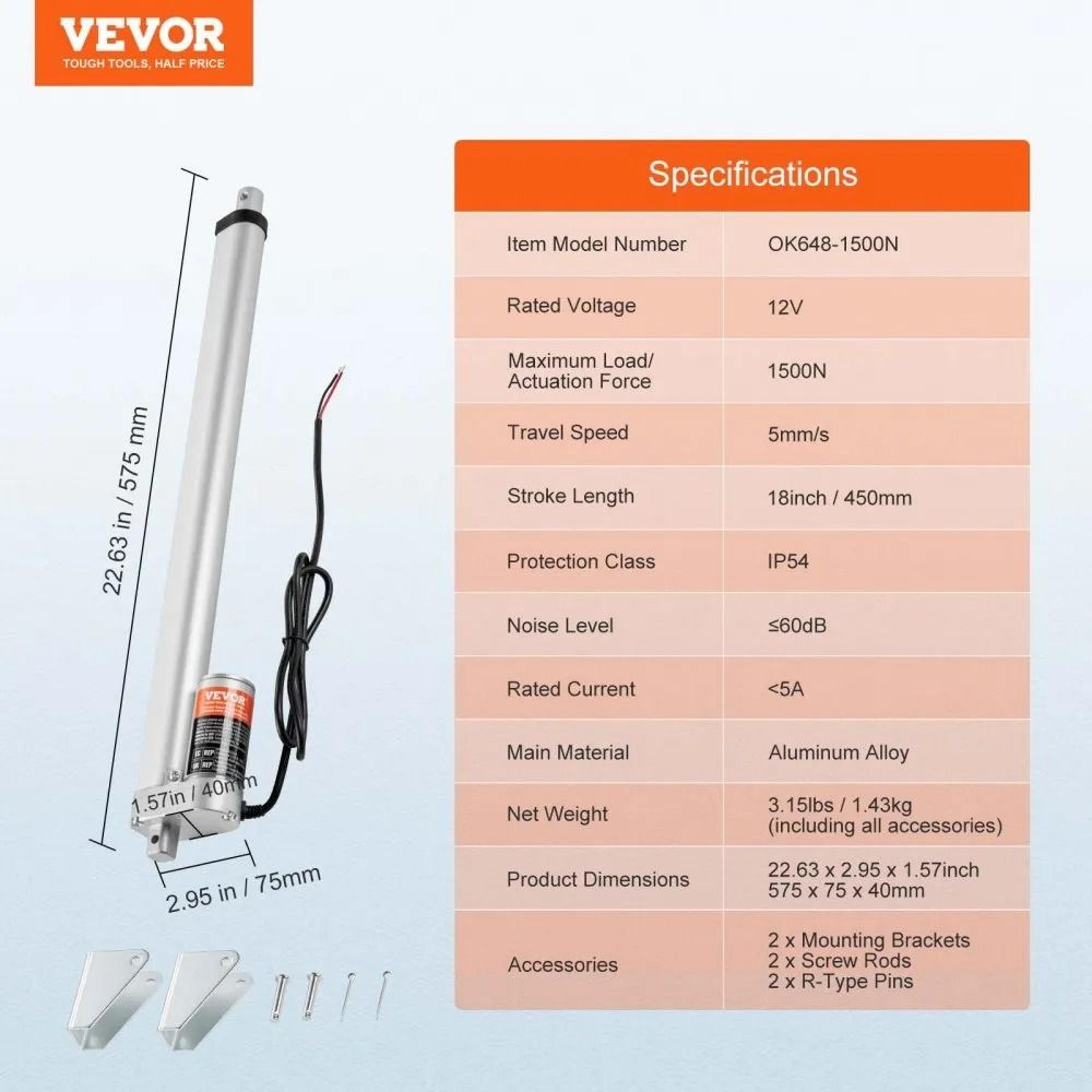 Heavy Duty 12V Linear Actuator With 18 Inch Stroke 330 Lb Load And IP54 Protection 5