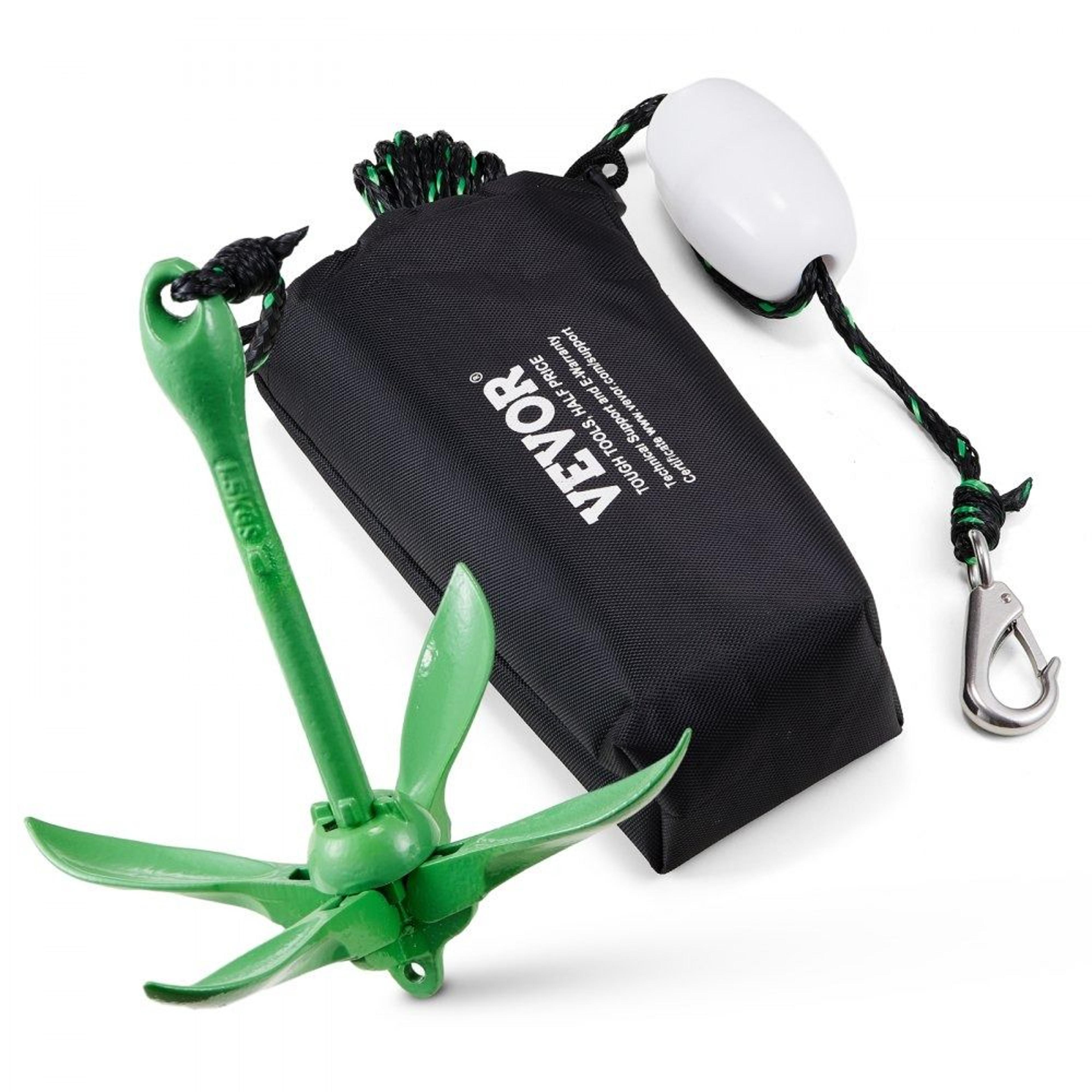 3.5 lb folding kayak anchor kit with marine rope buoy and storage bag