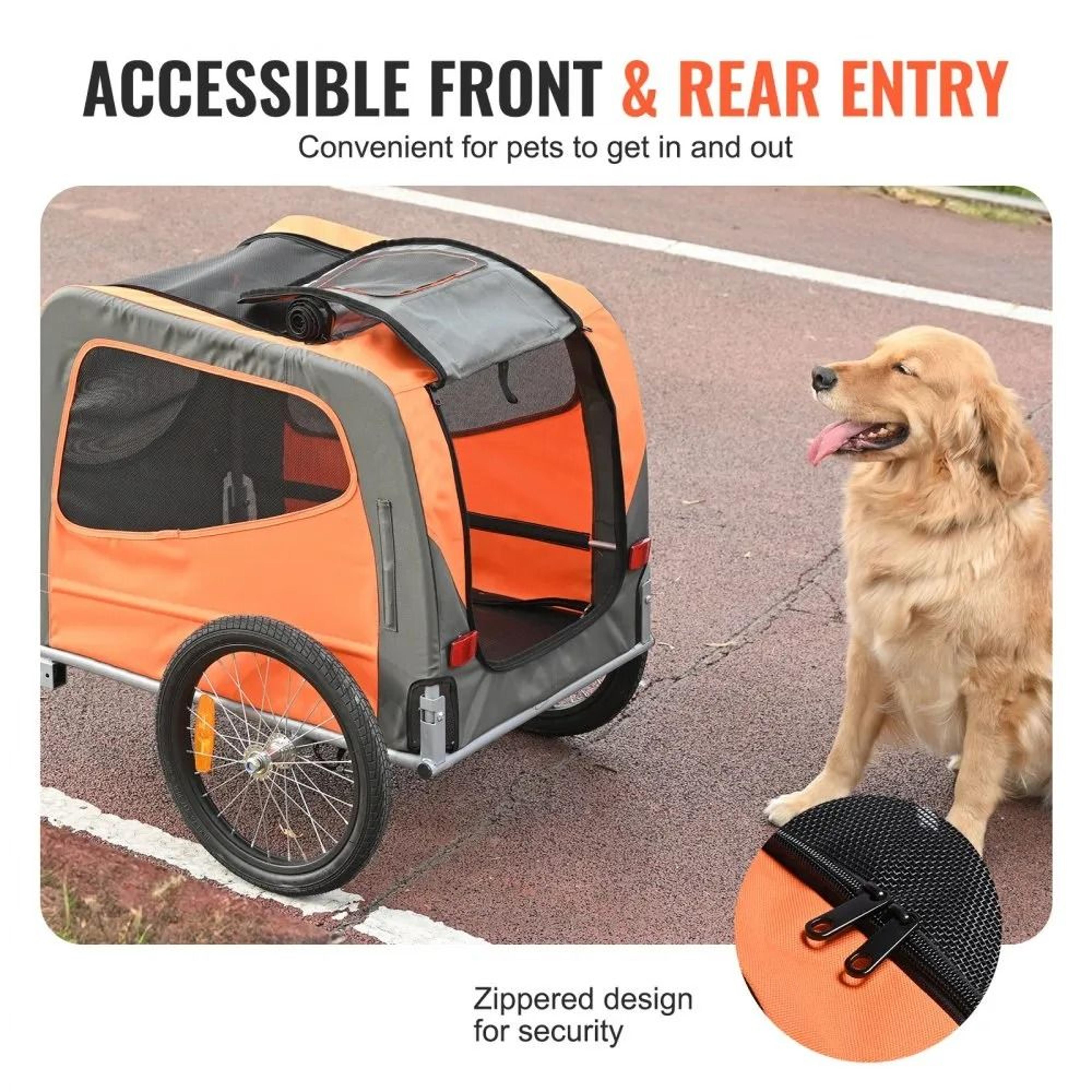 Foldable Dog Bike Trailer Pet Bicycle Carrier With Weather Protection And Quick Release Wheels 4
