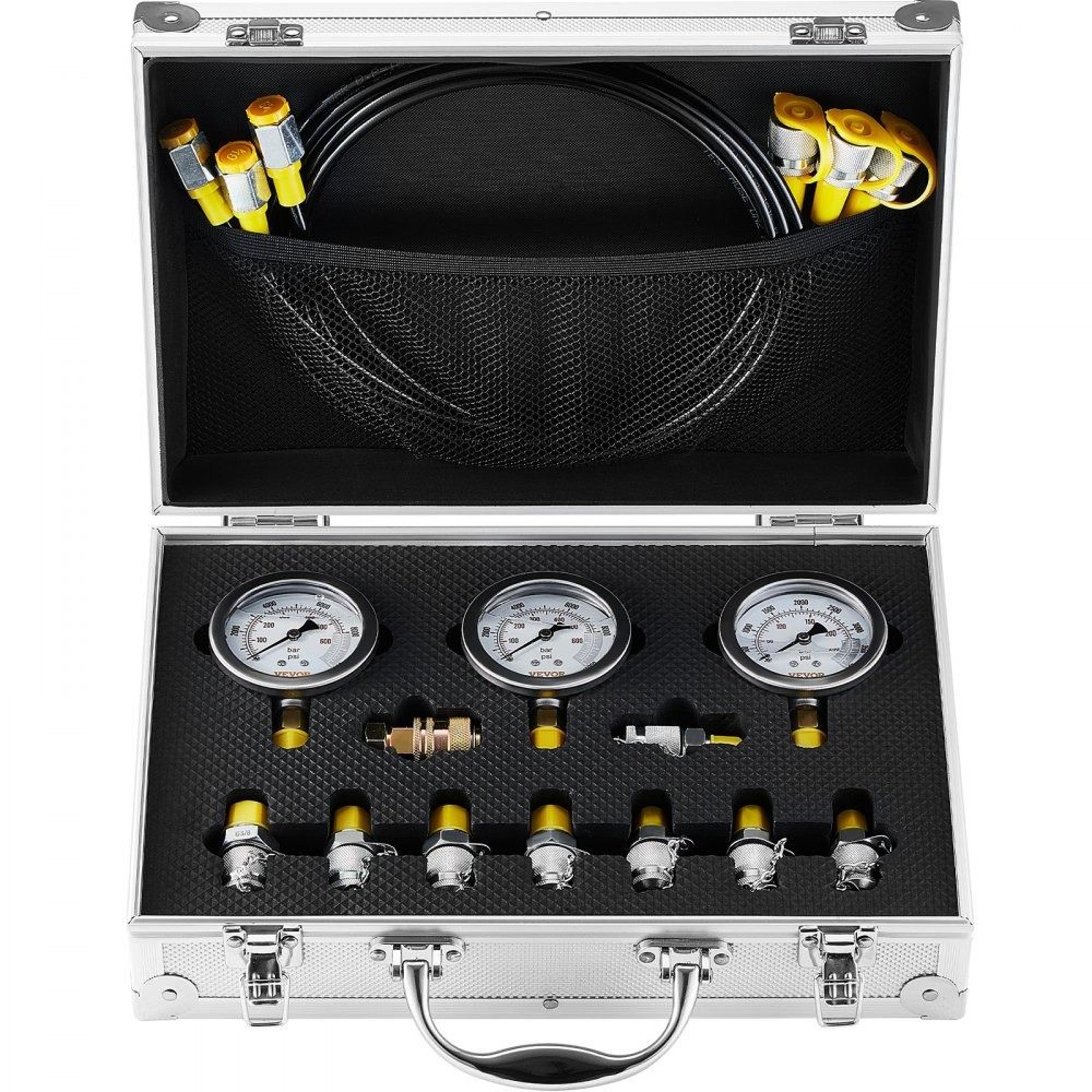 hydraulic pressure test kit with 3 gauges 9 couplings and test hoses