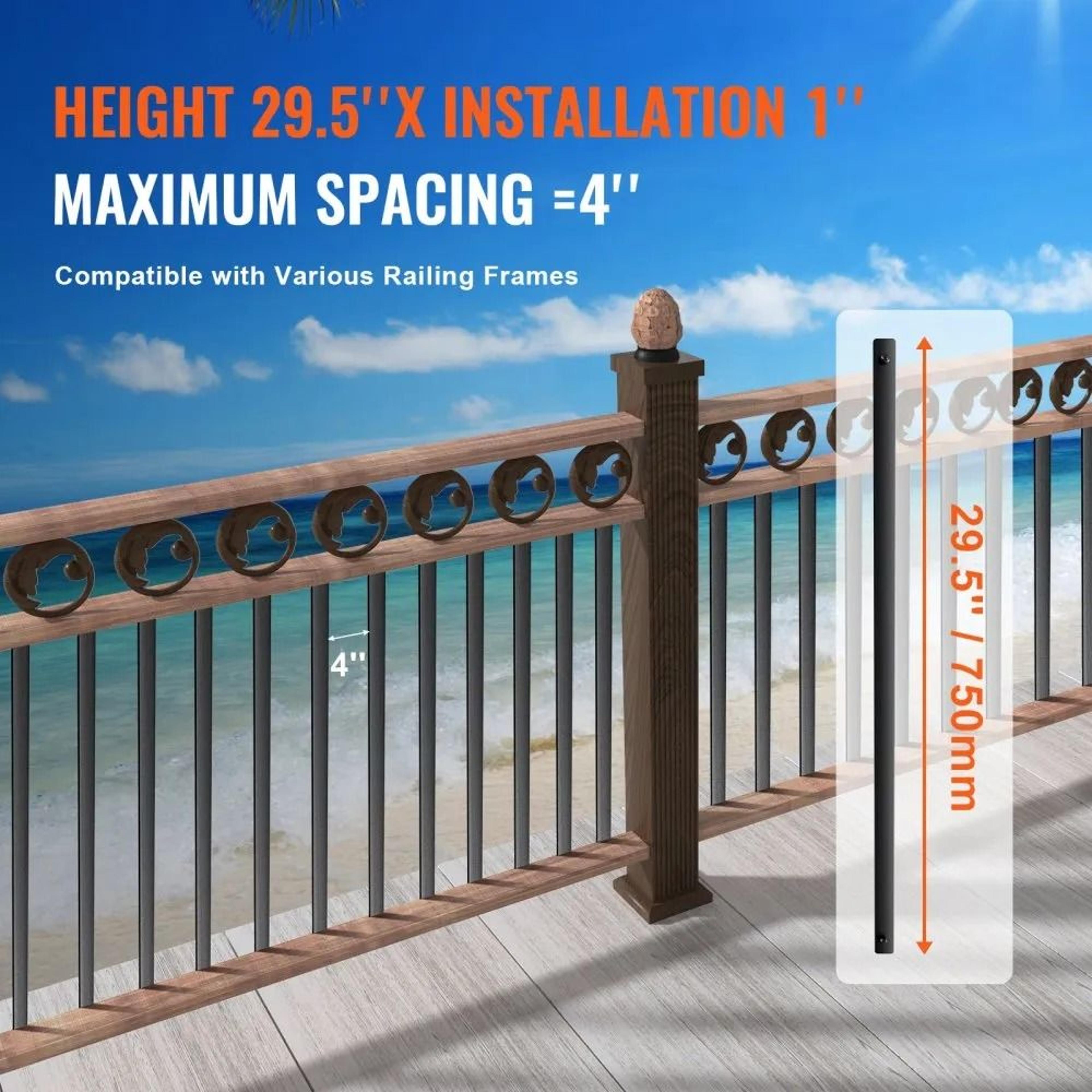 295 Inch Aluminum Stair Balusters 51 Pack Black Deck Railing Spindles For Stairs Porch And Balcony 1