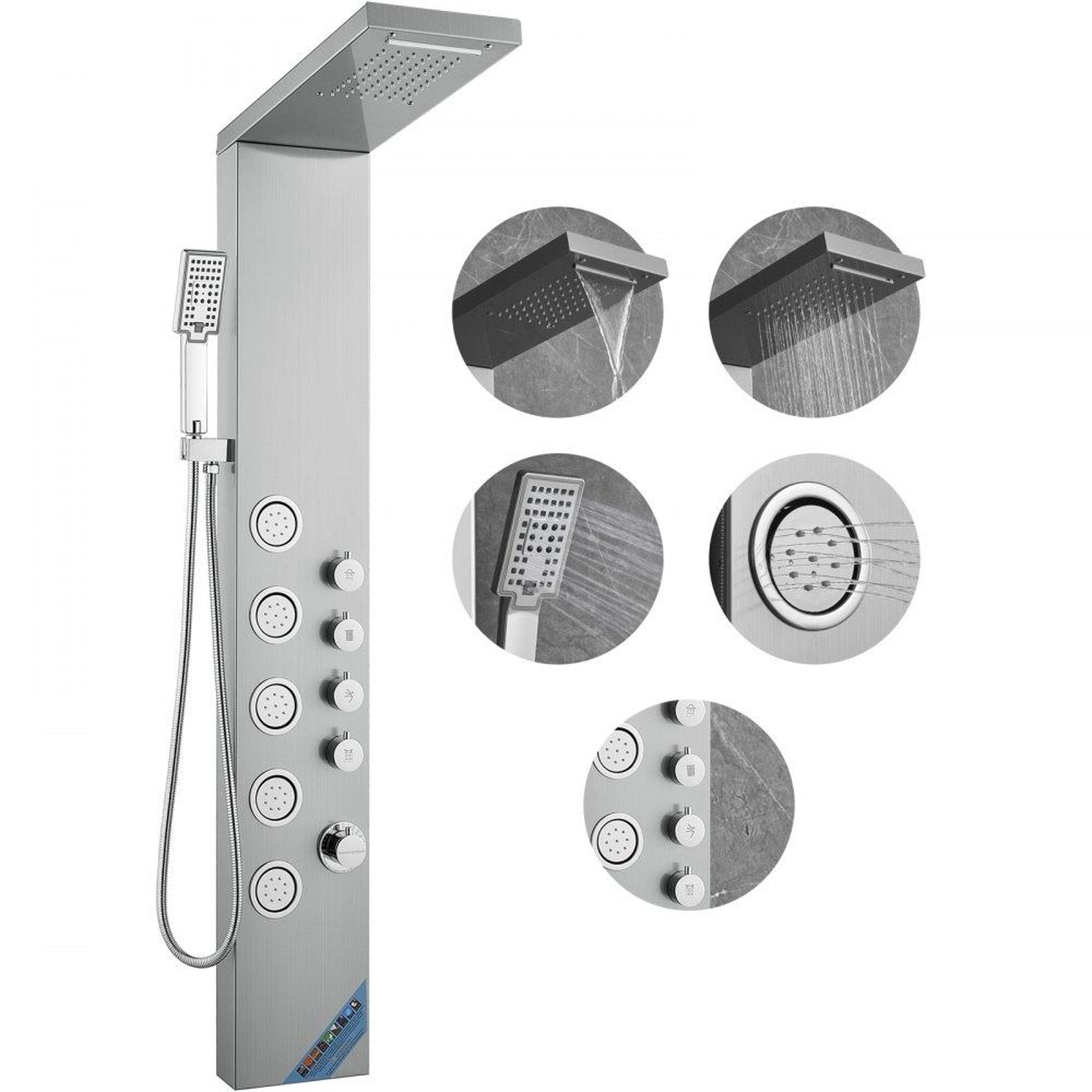 4 in 1 shower panel system with rainfall waterfall massage jets and handheld shower