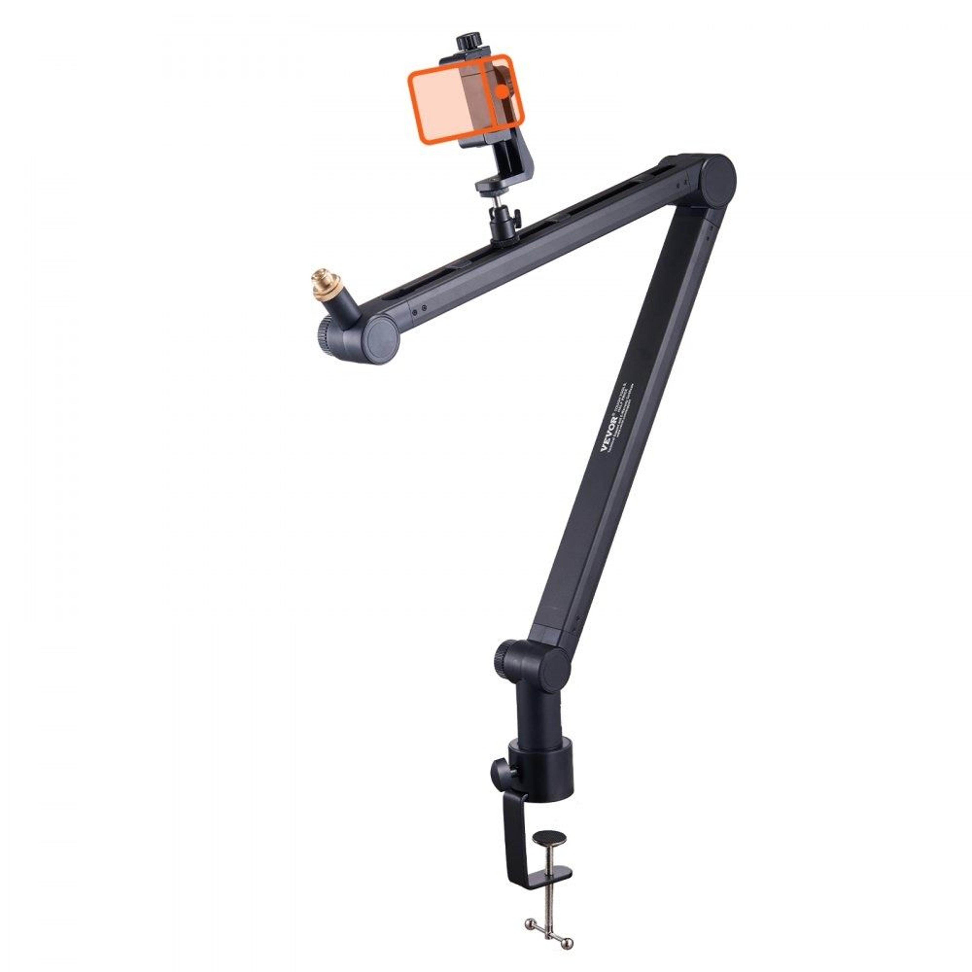 adjustable microphone boom arm desk mount with cable management and phone holder