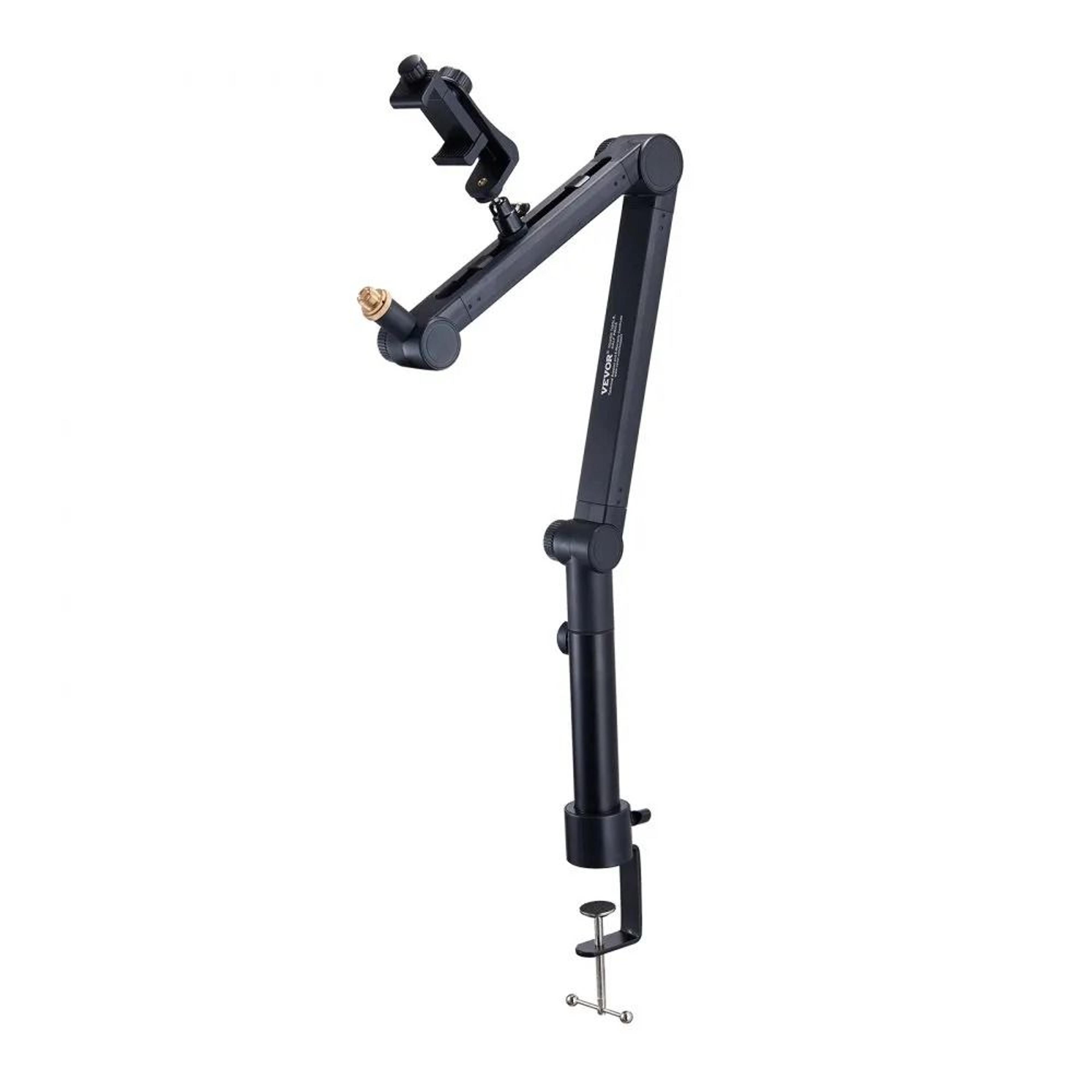 adjustable microphone boom arm with desk mount phone holder and universal mic adapter
