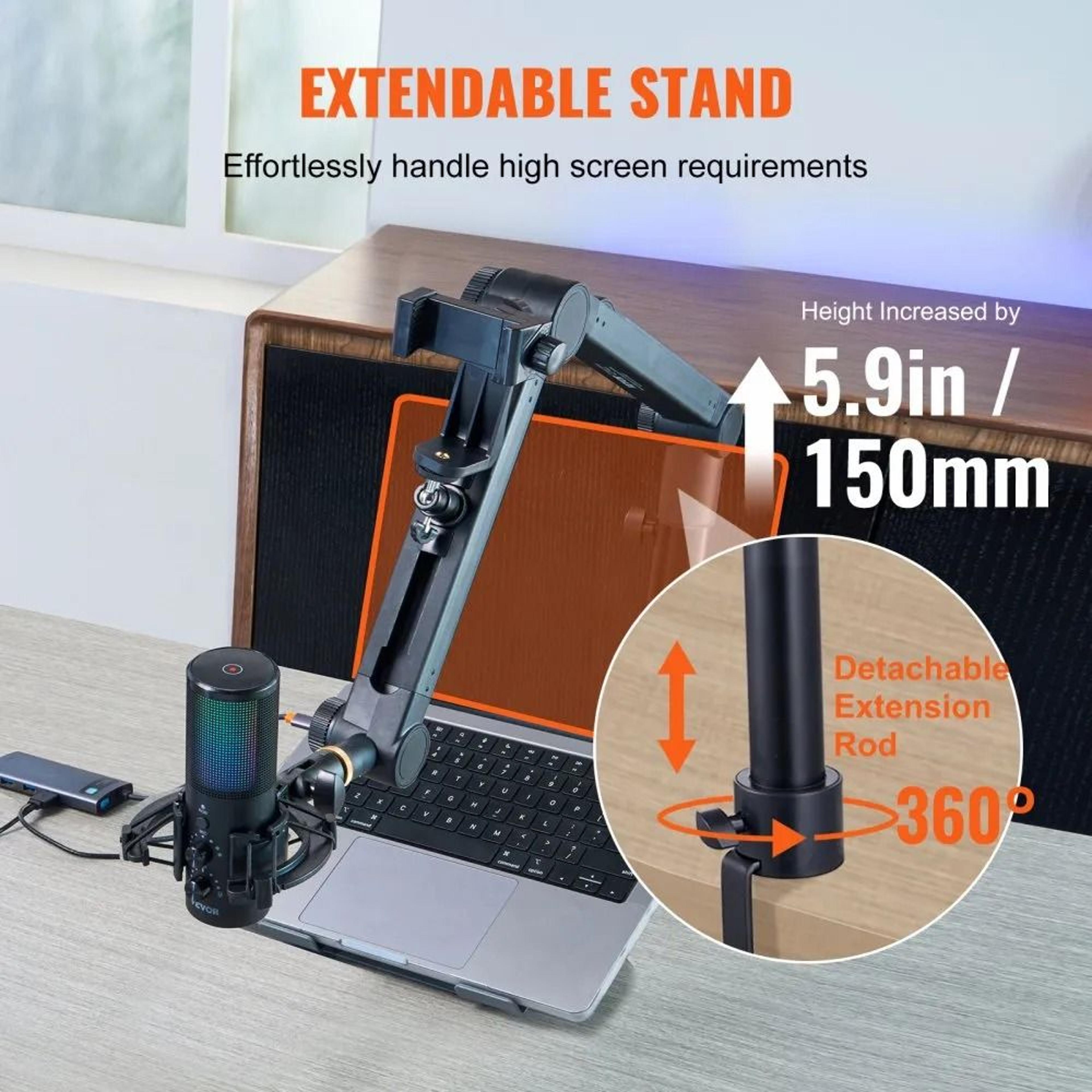 Adjustable Microphone Boom Arm With Desk Mount Phone Holder And Universal Mic Adapter 5
