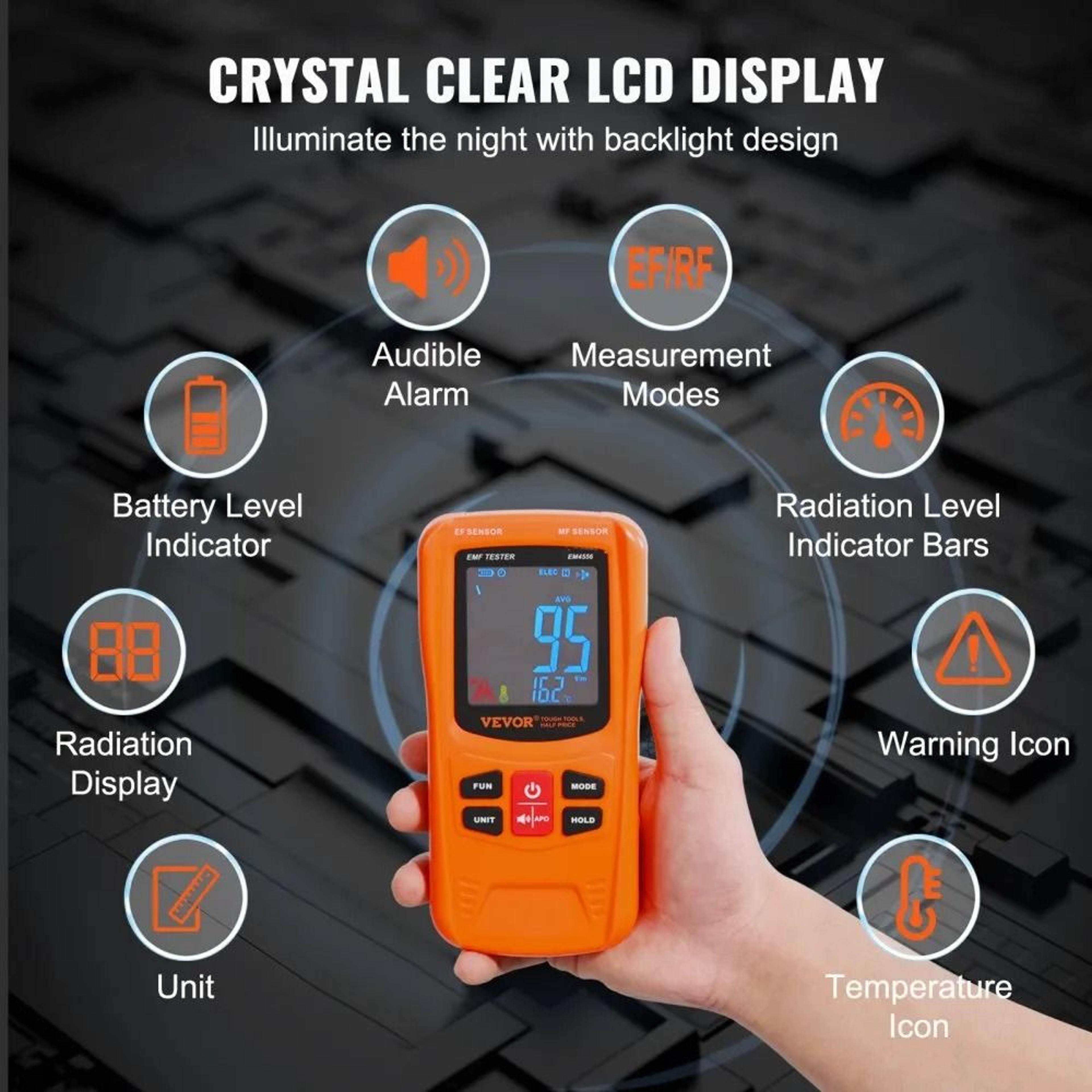 3 In 1 EMF Meter Radiation Detector With EF MF RF Testing 5Hz To 6GHz And LCD Display 4