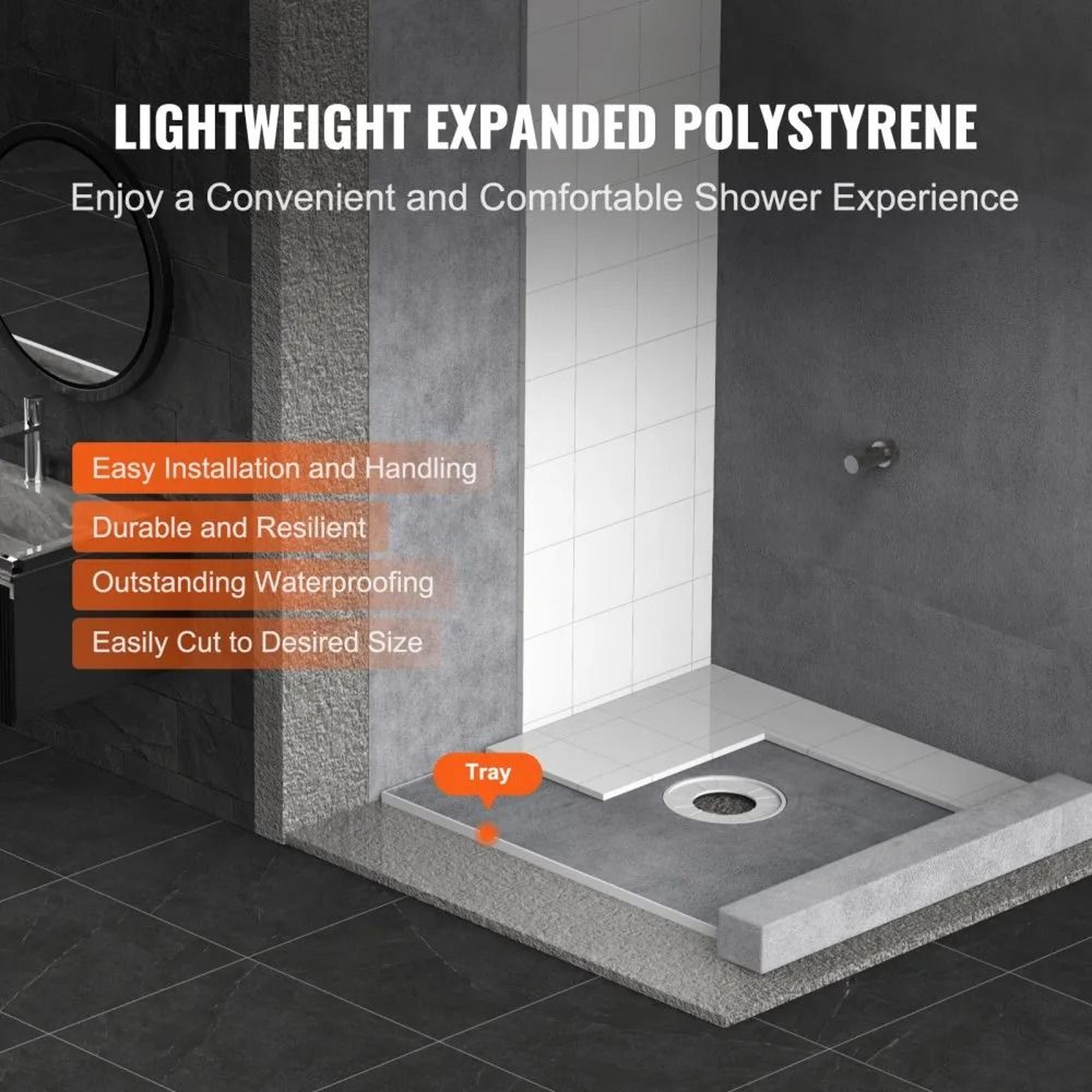 Waterproof 36x36 Shower Pan Kit With Center Drain And Lightweight EPS Base 2