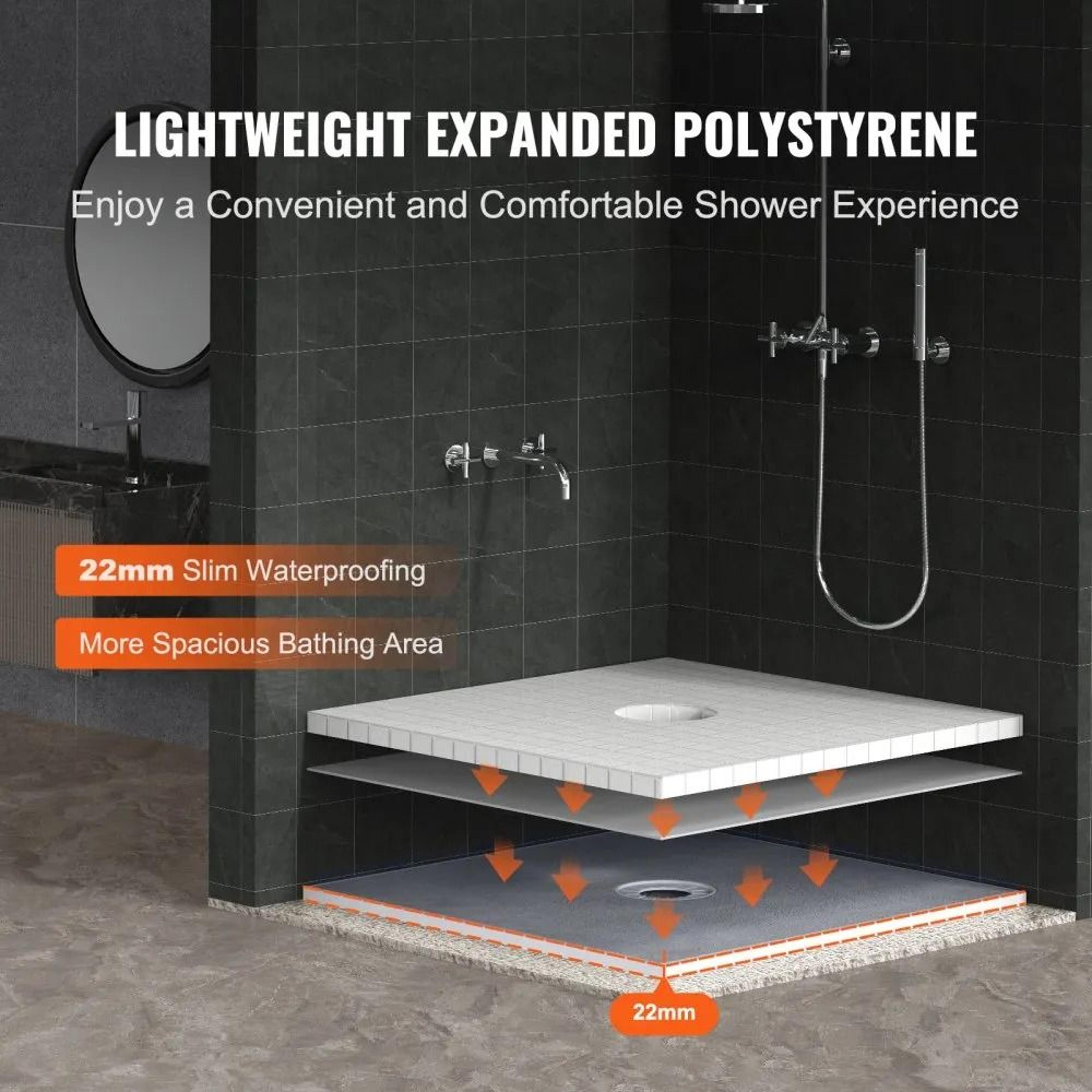 Waterproof 36x36 Shower Pan Kit With Center Drain And Lightweight EPS Base 3