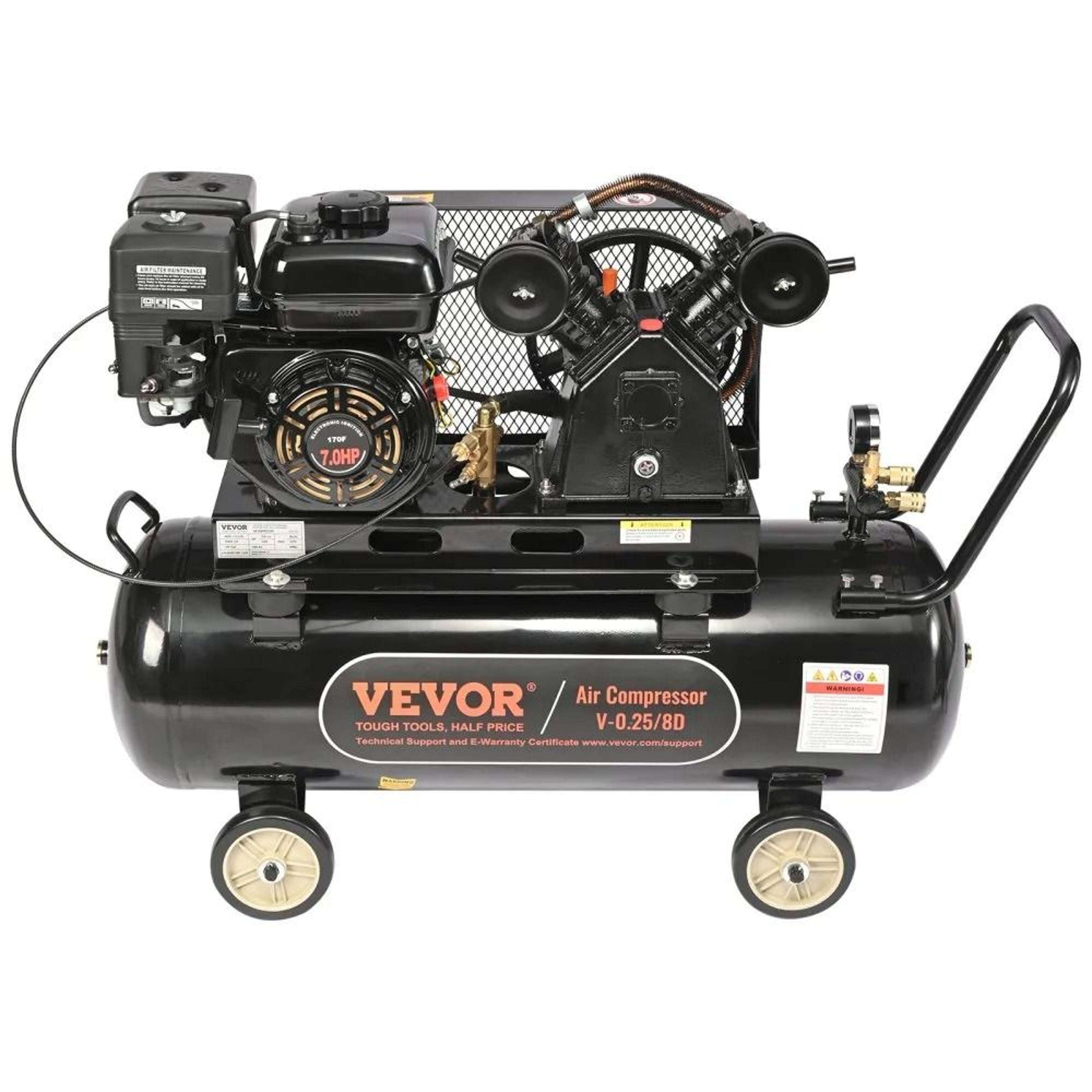 7hp gas powered air compressor 21 gallon portable tank with 9cfm 115psi air delivery