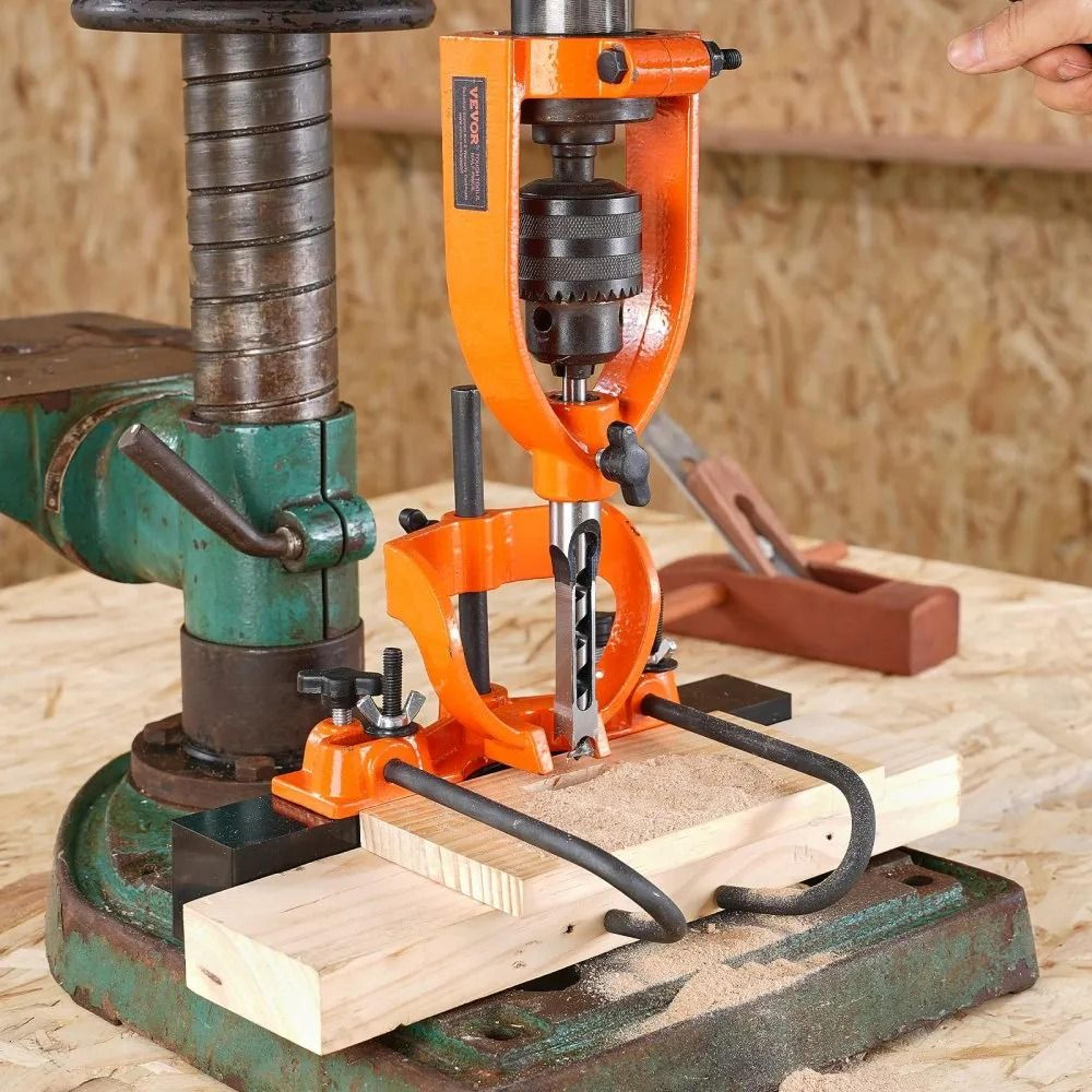 Drill Press Mortising Attachment Kit With Square Hole Chisel Set For Woodworking 4