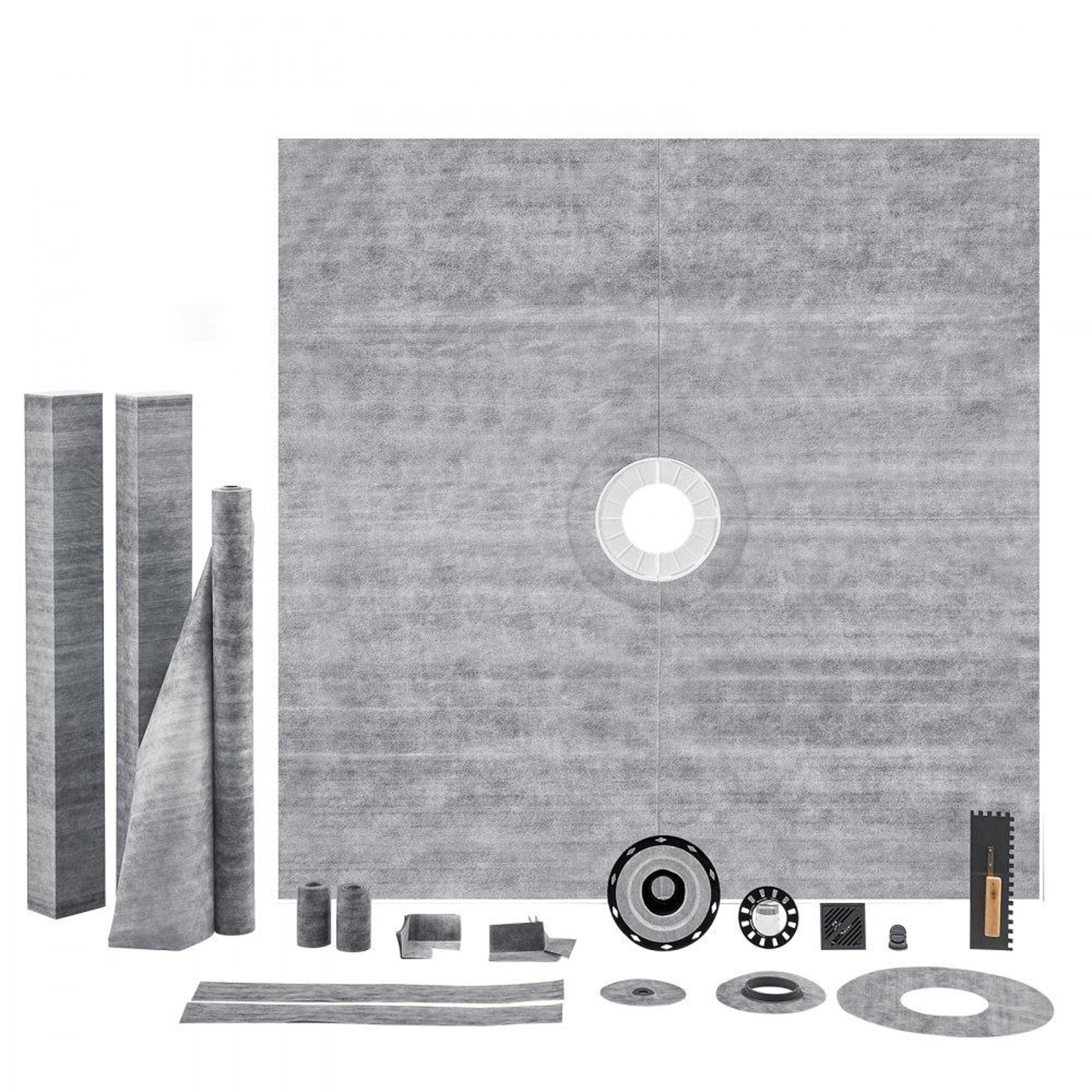 72 x 72 waterproof shower pan kit with shower curb central drain and stainless steel grate