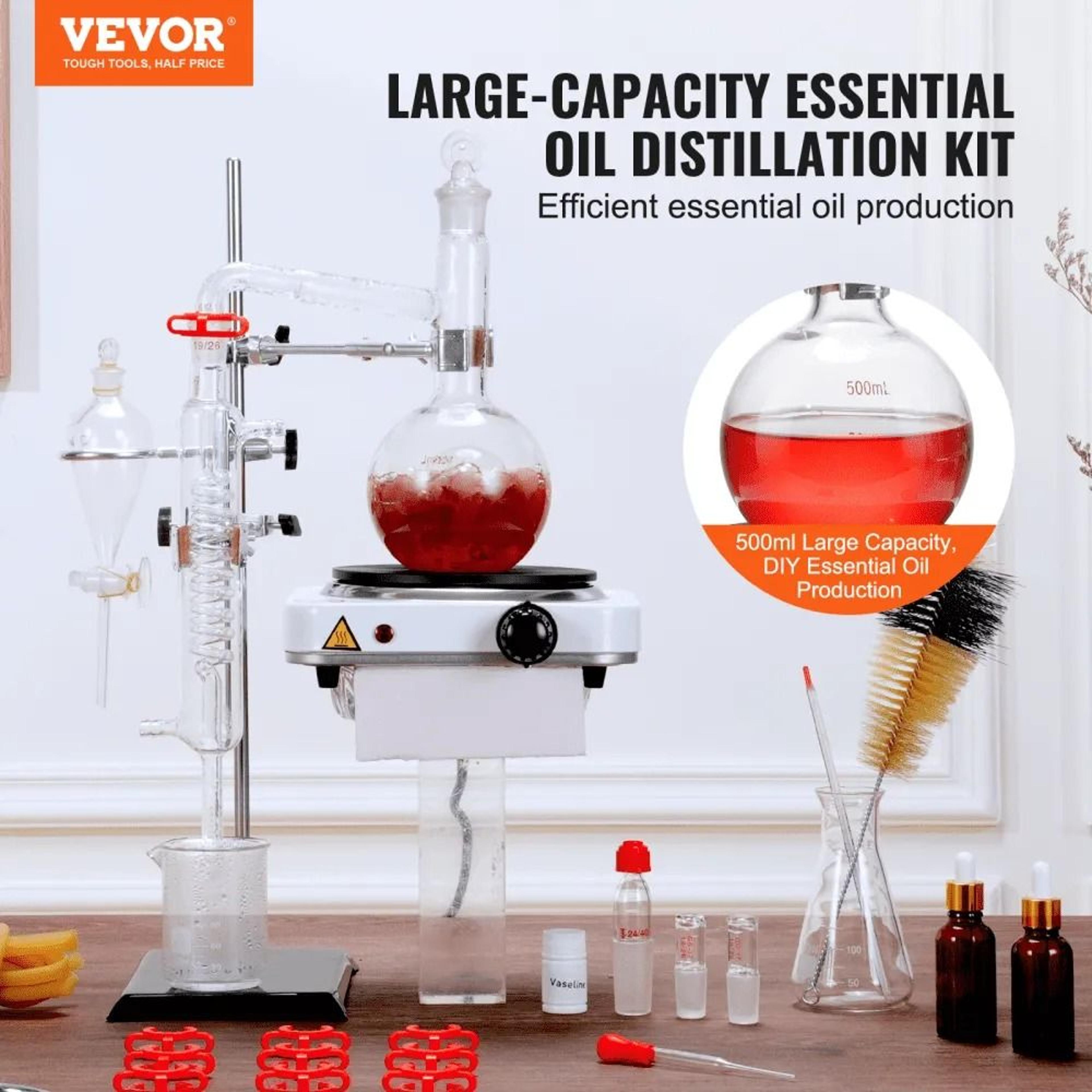 500ml Lab Distillation Kit With Borosilicate Glassware And 1000W Heating Plate 1