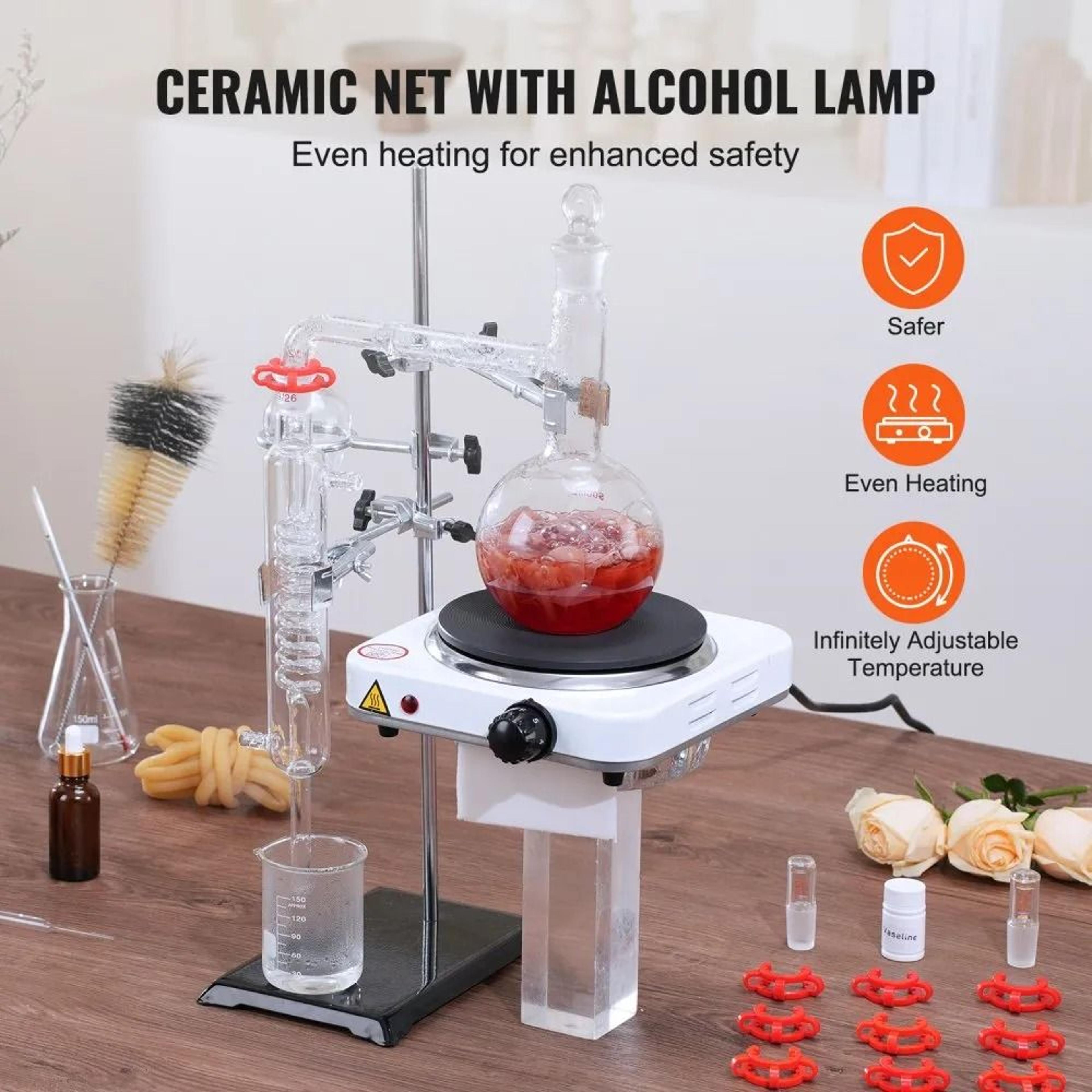 500ml Lab Distillation Kit With Borosilicate Glassware And 1000W Heating Plate 3