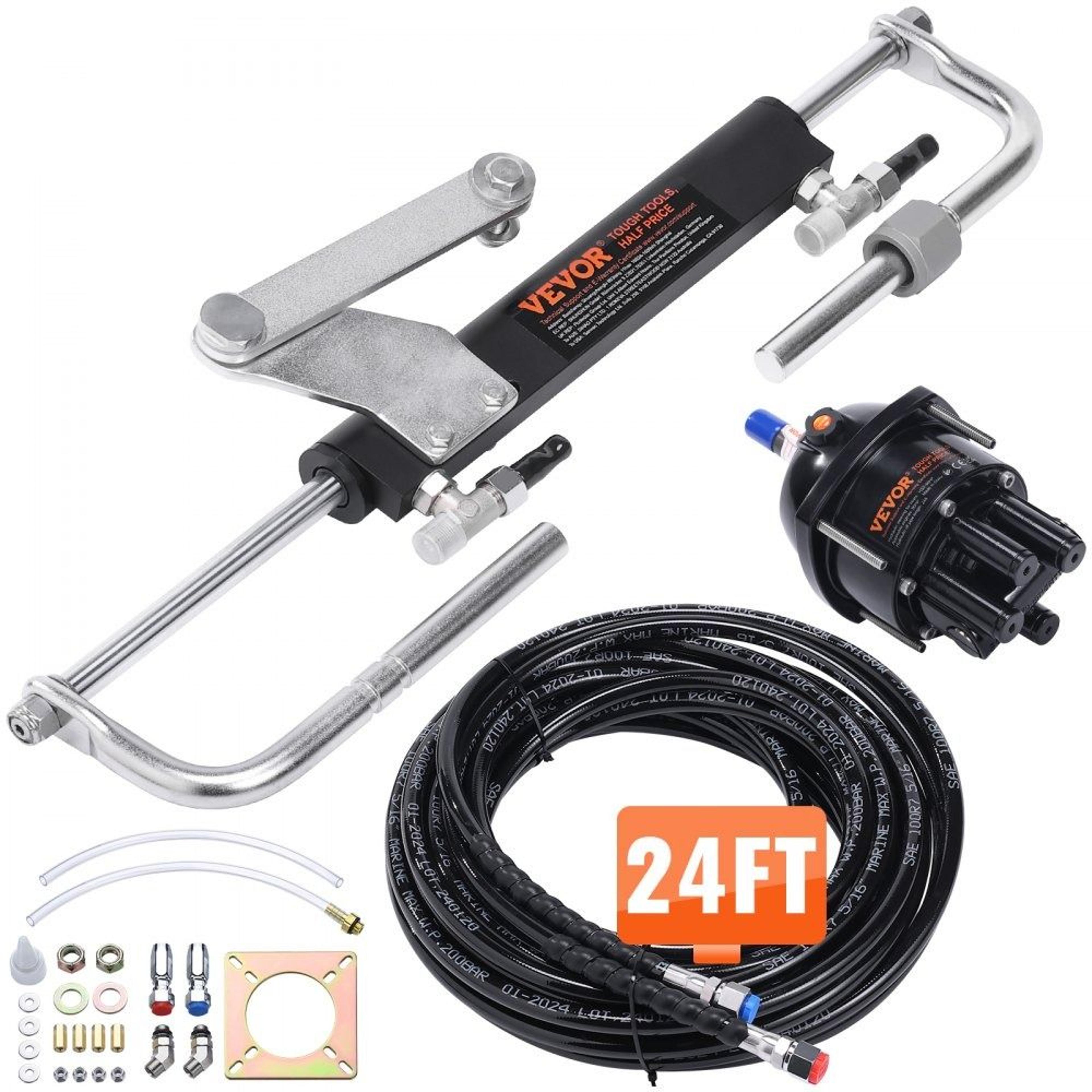 90hp hydraulic outboard steering kit with helm pump cylinder and 24ft hoses