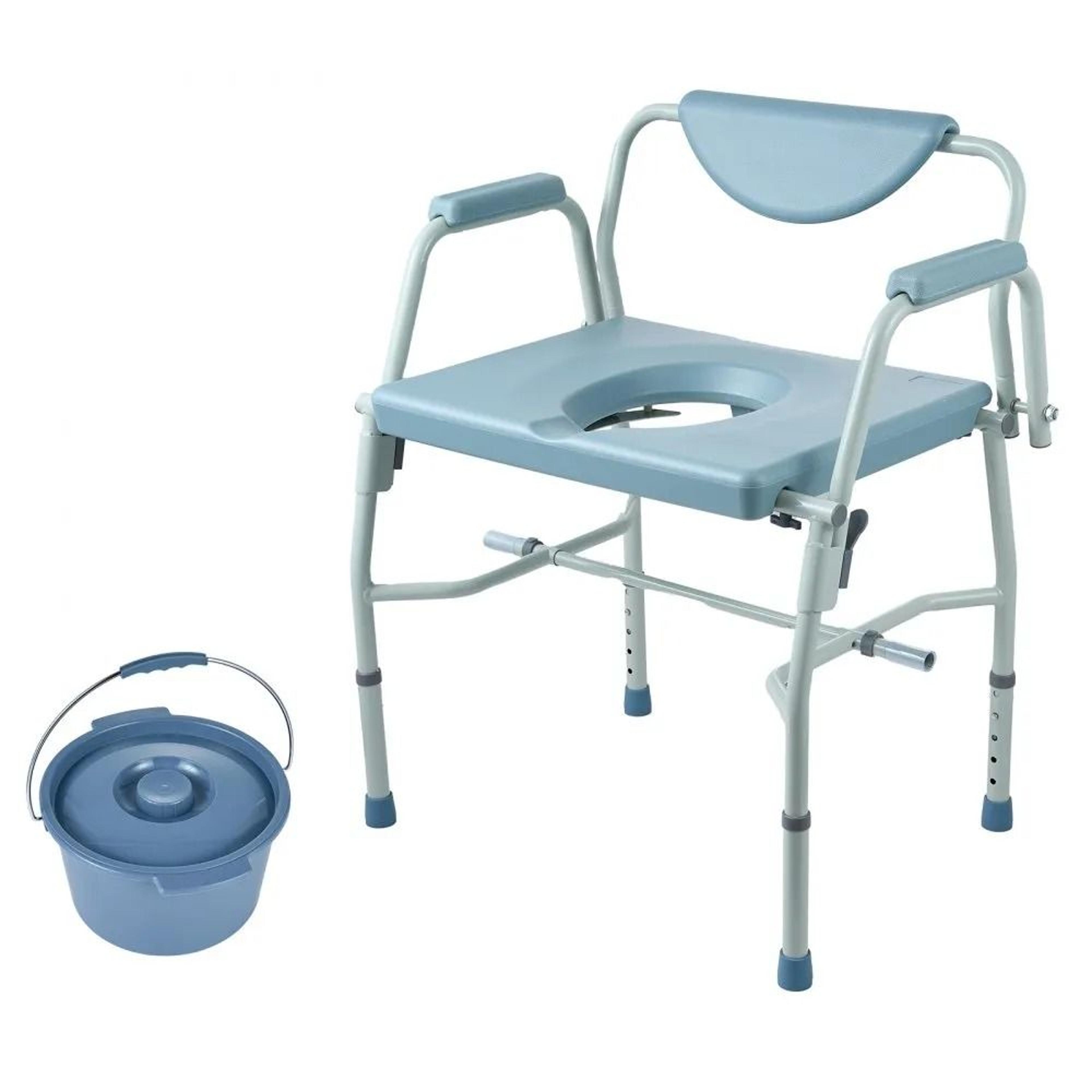 heavy duty bedside commode chair with adjustable height drop down arms and removable bucket