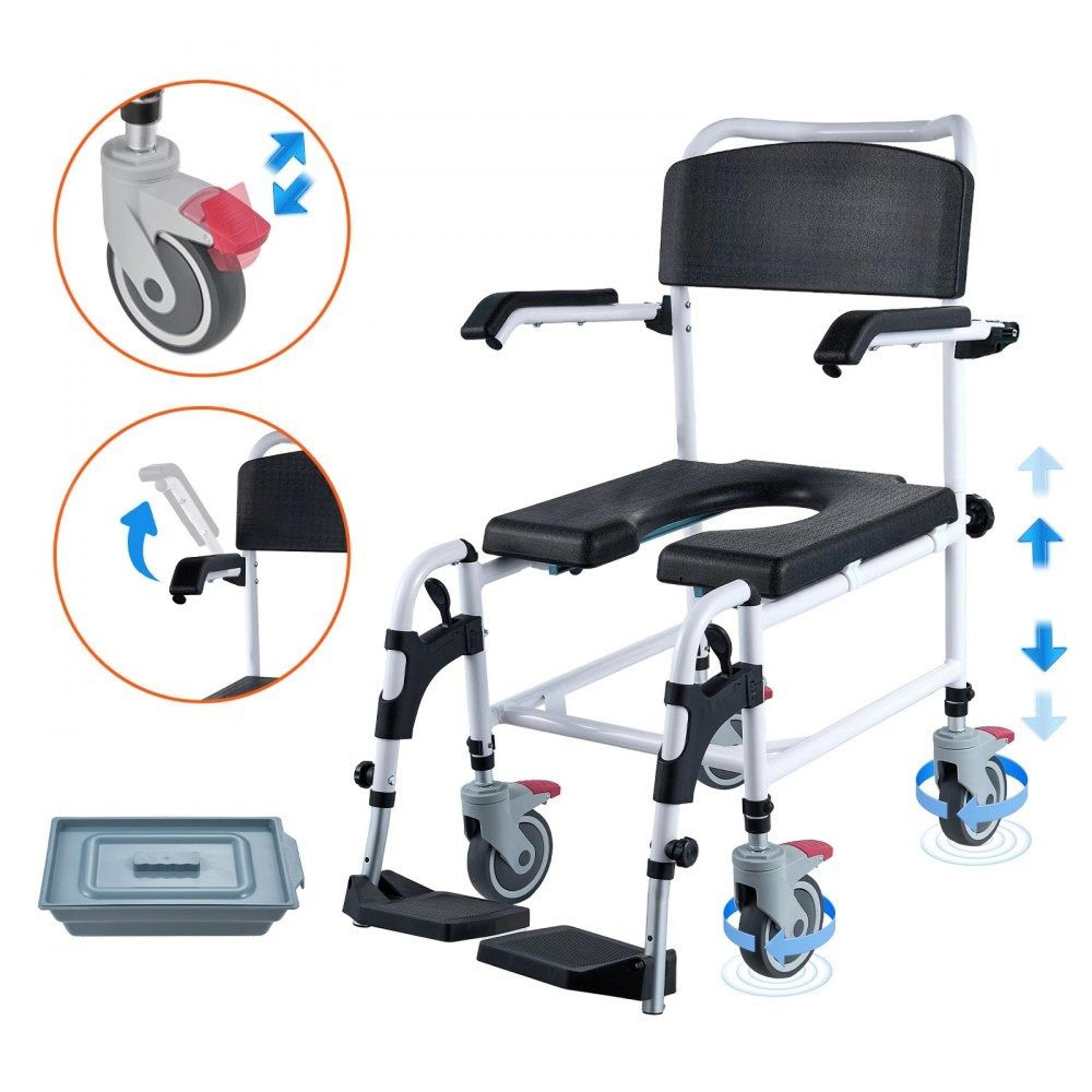 adjustable shower commode wheelchair with locking wheels and removable bucket