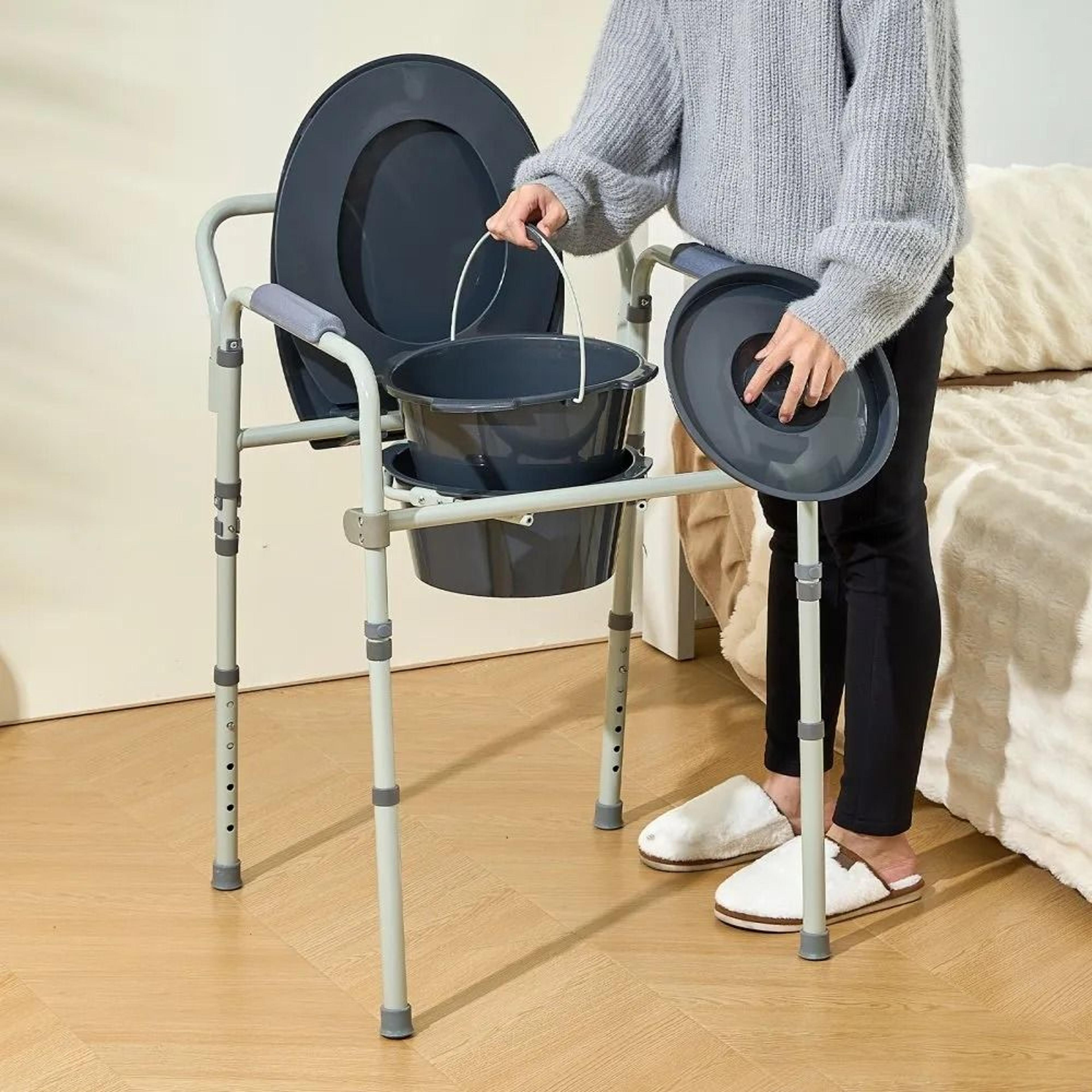 Adjustable Bedside Commode Chair With Wide Raised Toilet Seat And Removable Bucket 6