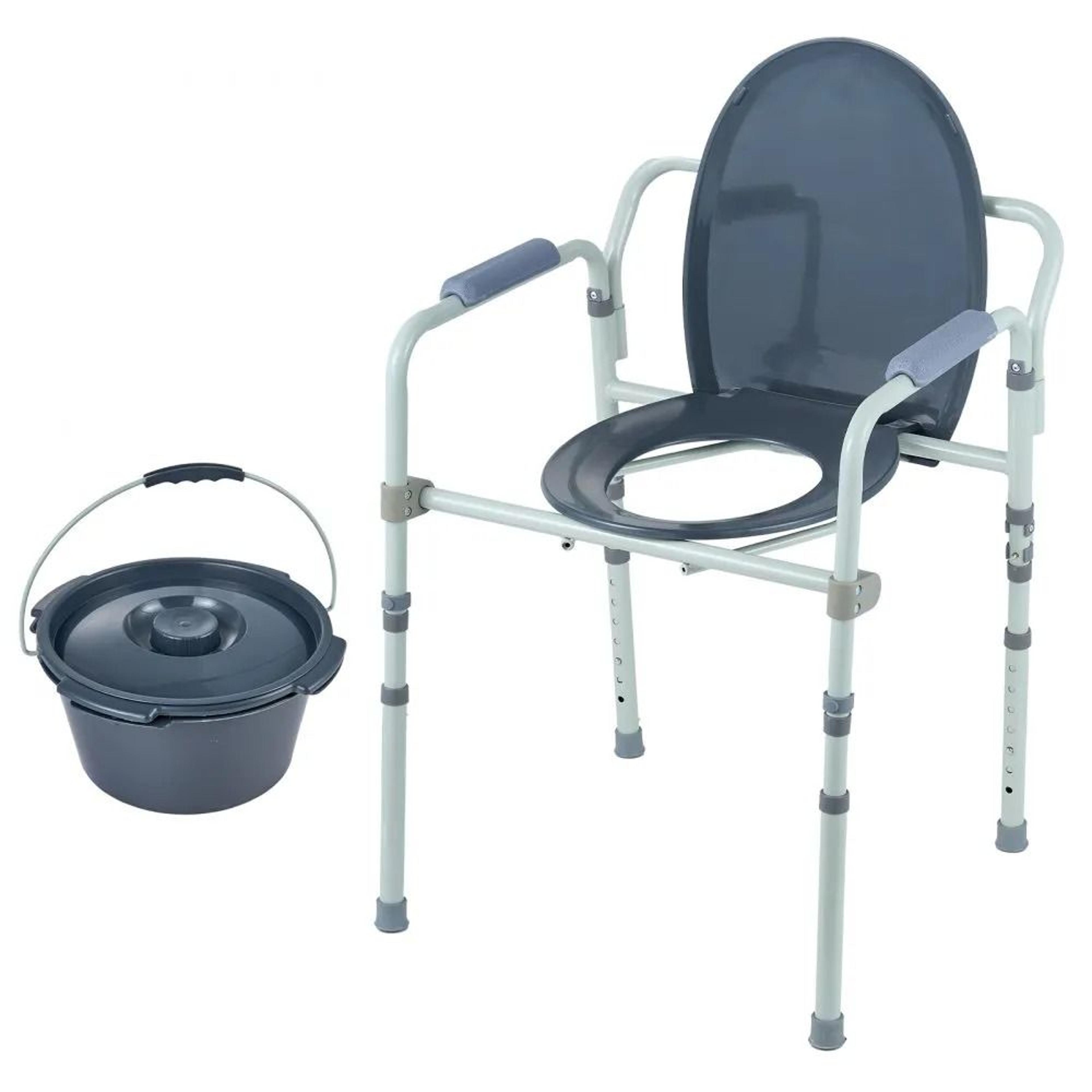 adjustable bedside commode chair with wide raised toilet seat and removable bucket