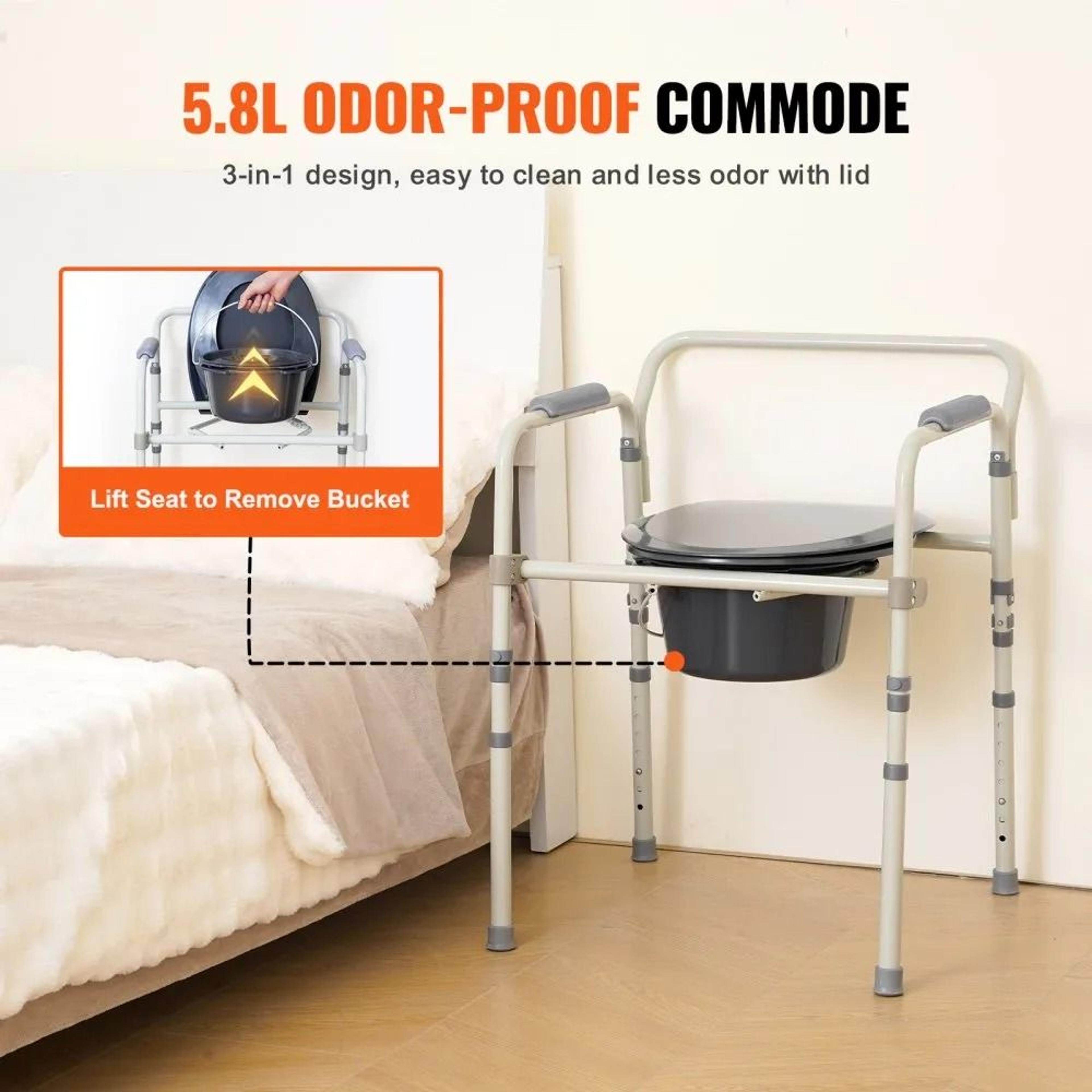 Adjustable Bedside Commode Chair With Wide Raised Toilet Seat And Removable Bucket 2