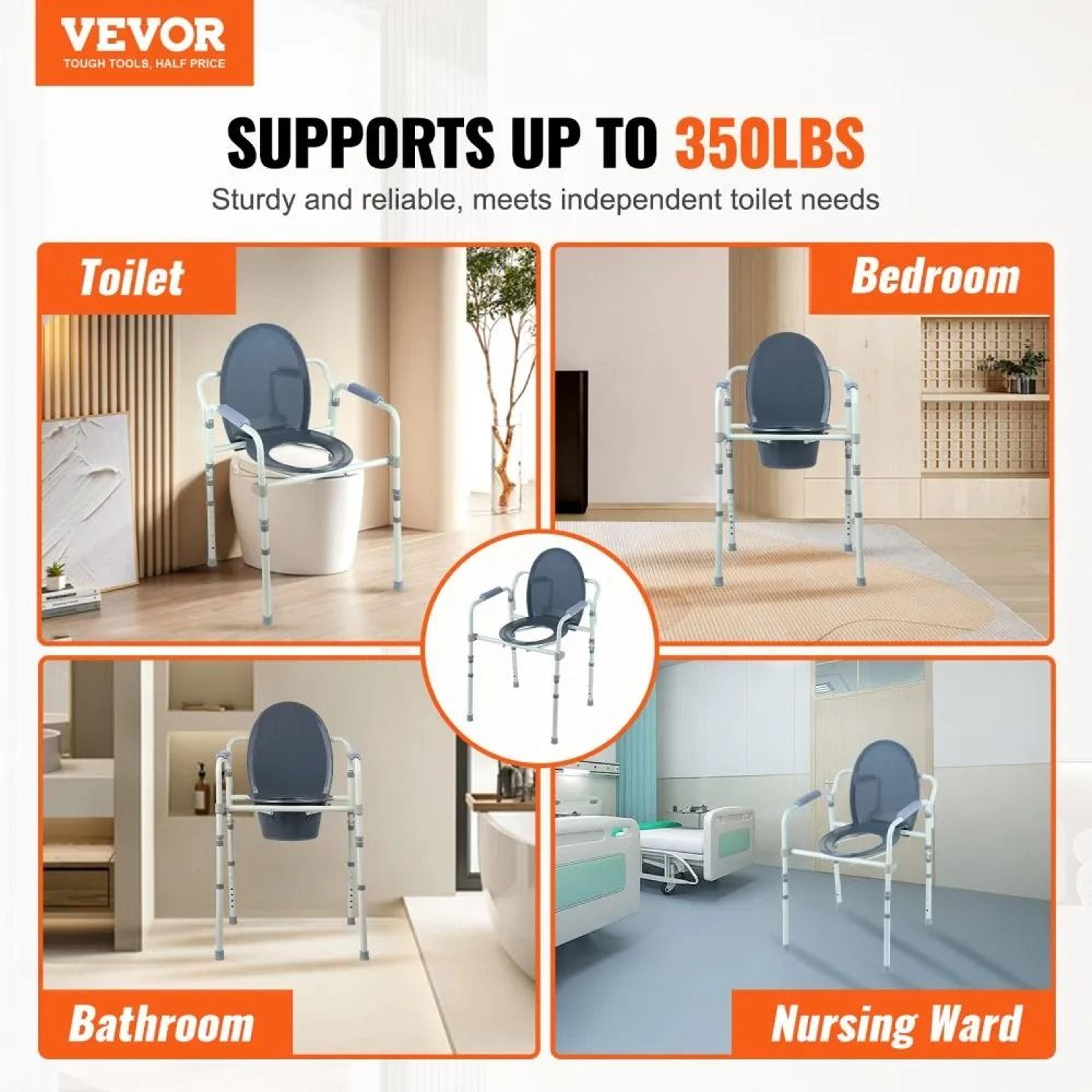 Adjustable Bedside Commode Chair With Wide Raised Toilet Seat And Removable Bucket 7