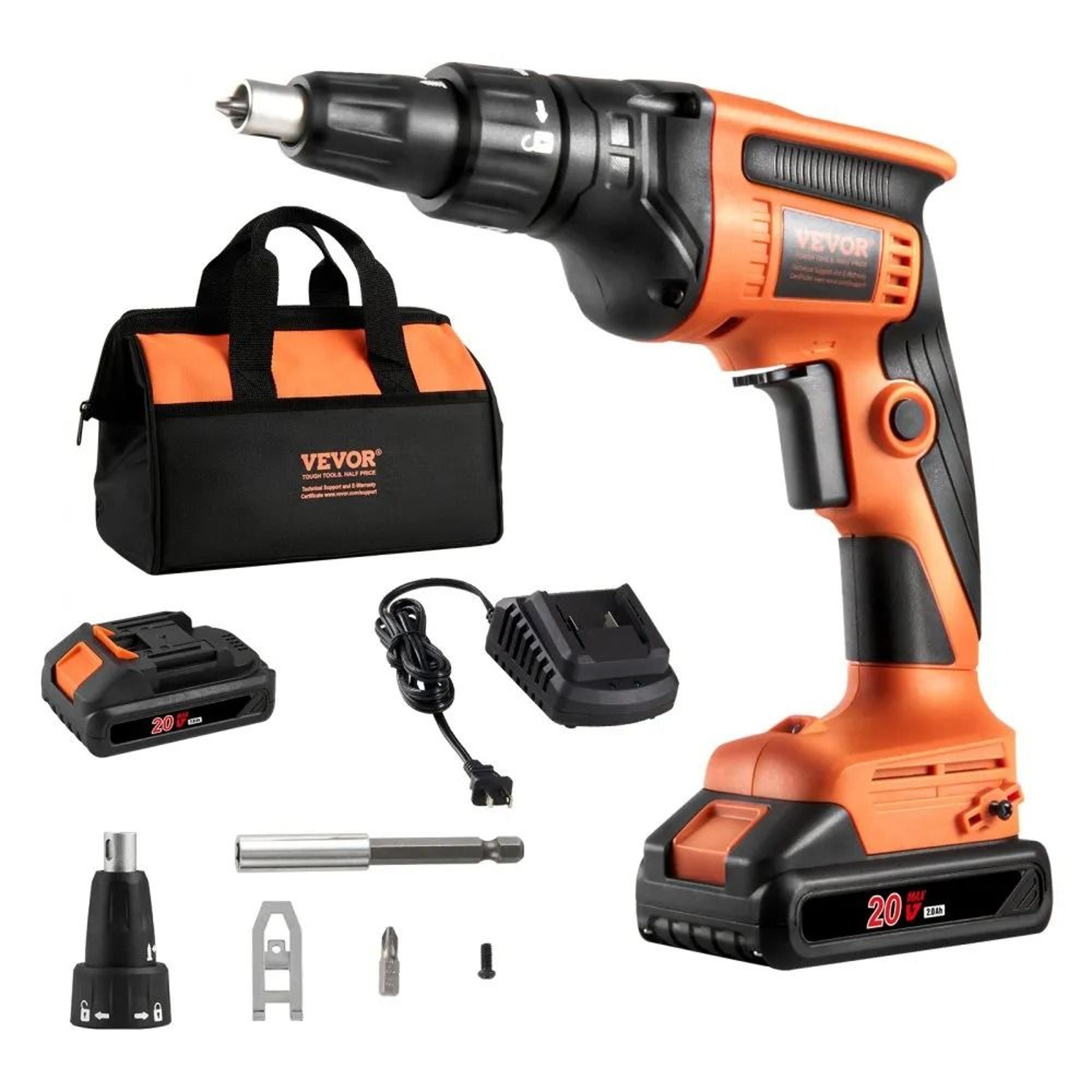 20v cordless drywall screw gun with brushless motor dual batteries and led light