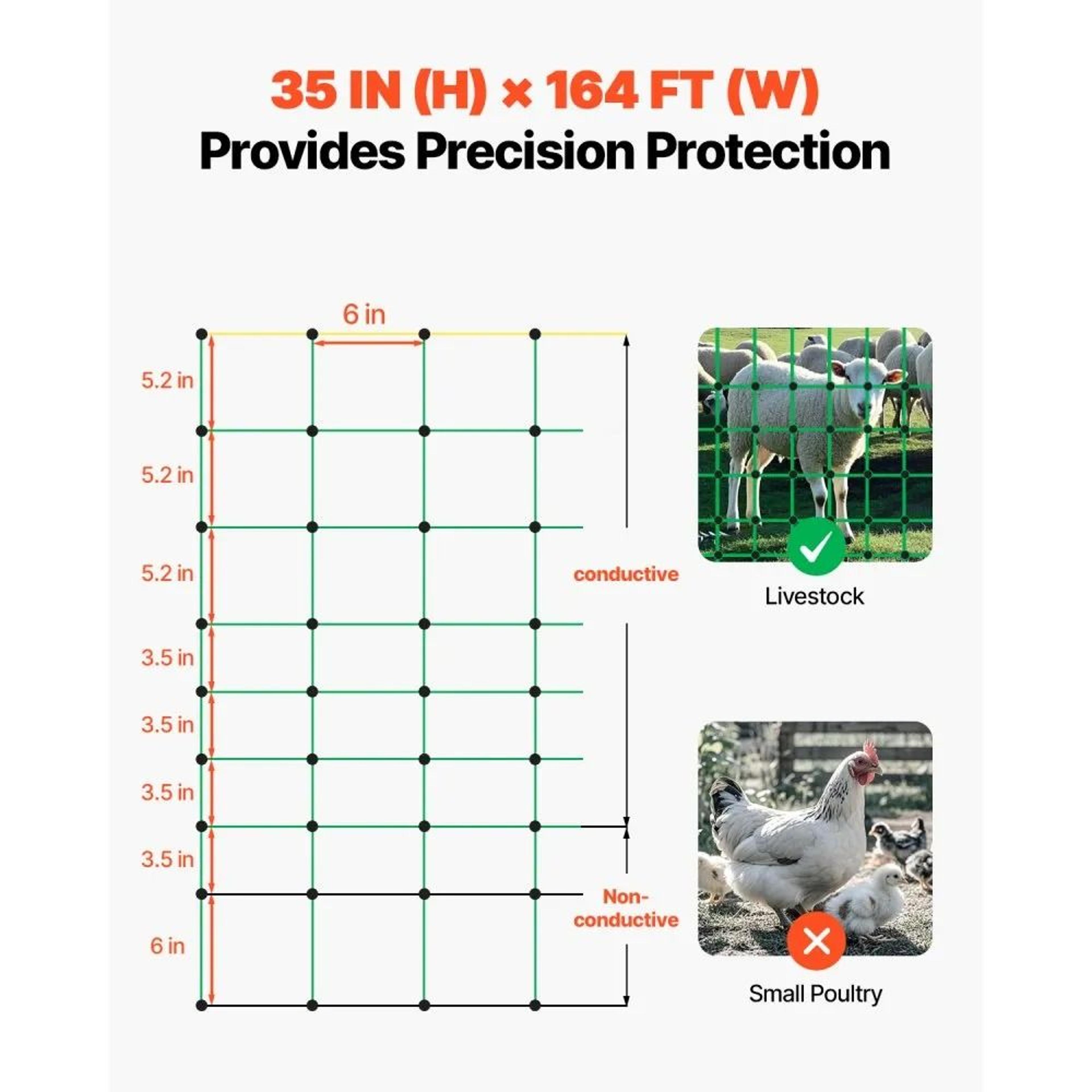 Portable Electric Fence Netting For Livestock 35 Inch X 164 Ft With Double Spiked Stakes 4