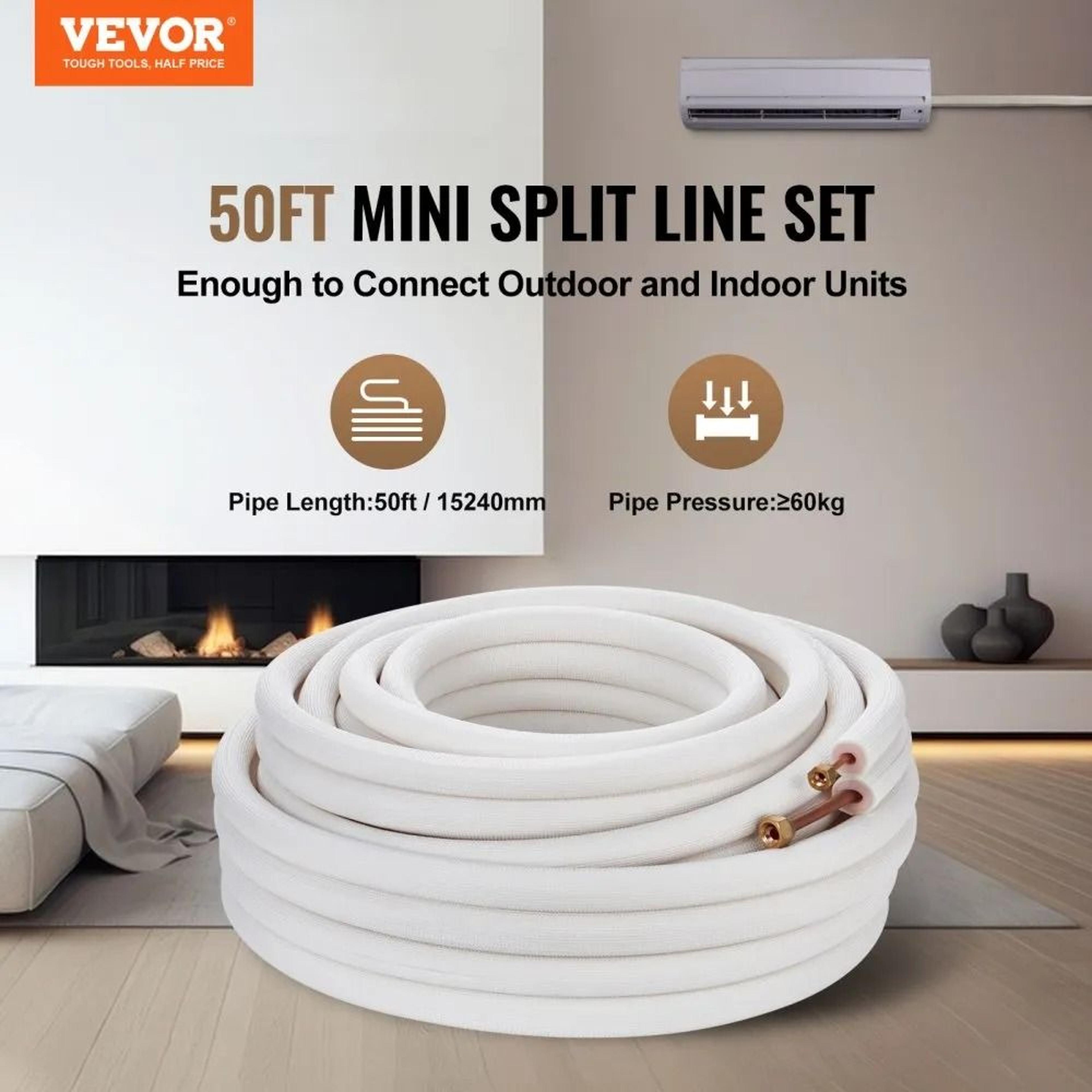 50FT Mini Split Line Set With Insulated Copper Tubing For AC And Heat Pump Systems 1