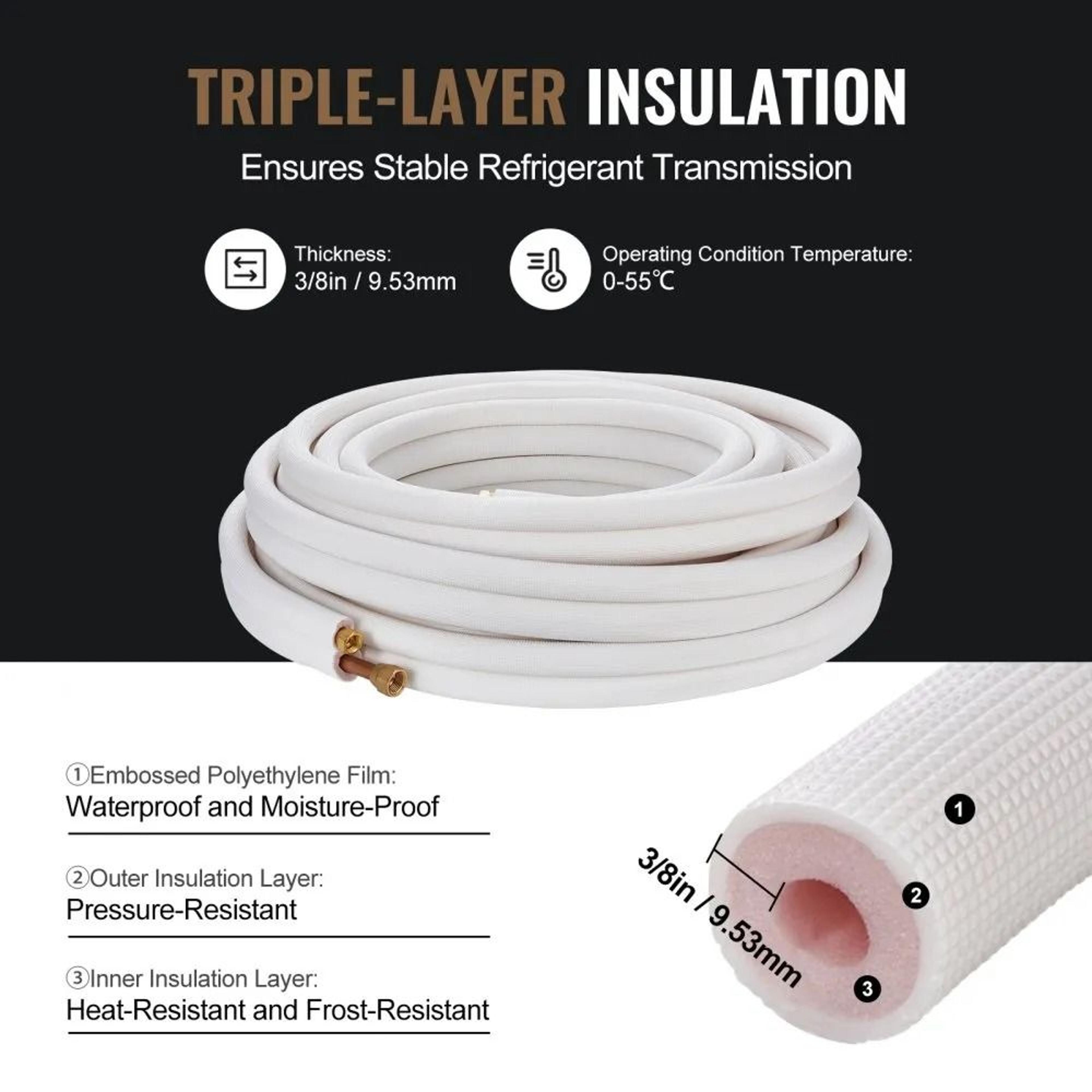 50FT Mini Split Line Set 38 And 58 Copper Tubing With Triple Layer Insulation 3