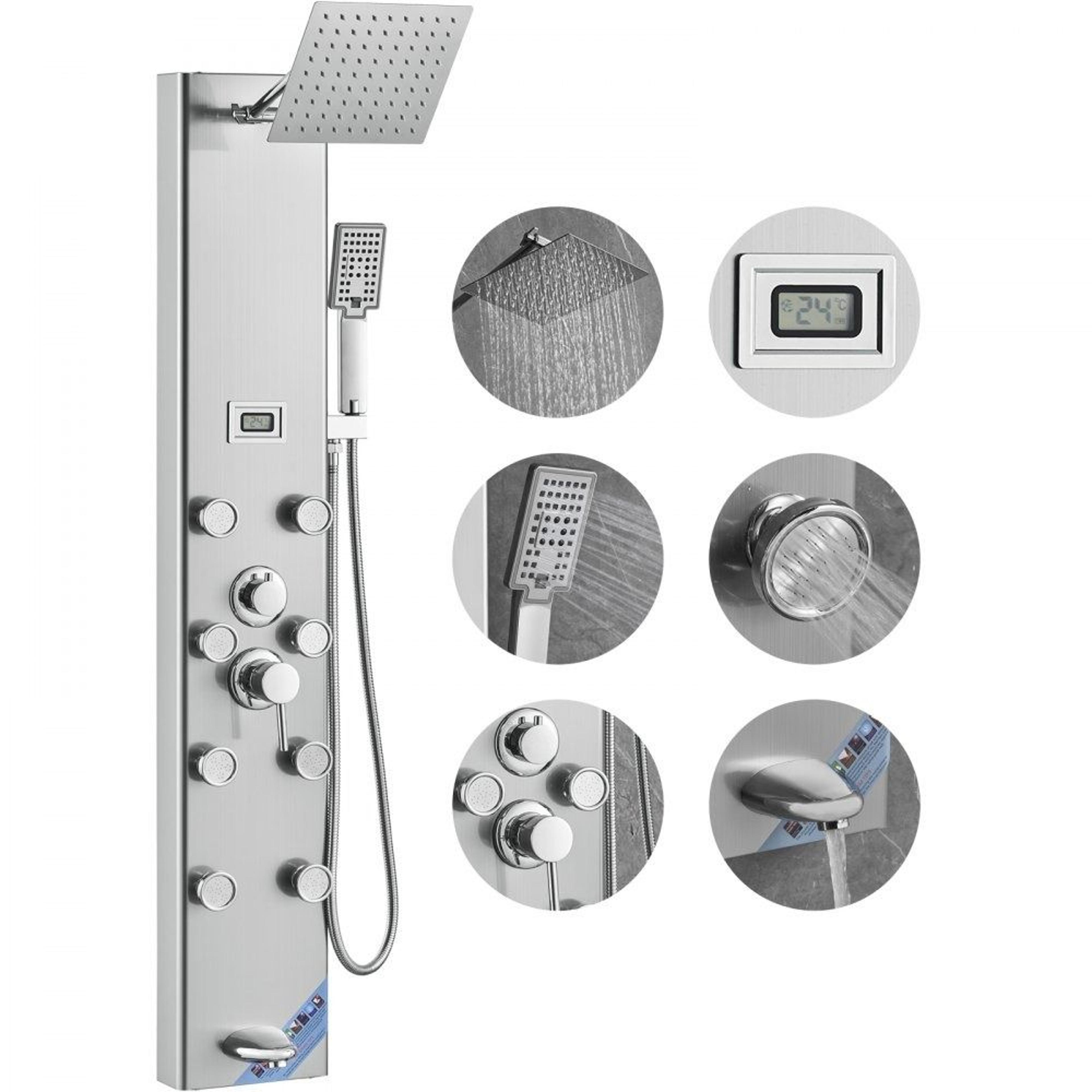 5 in 1 digital shower panel system with rainfall shower and massage jets