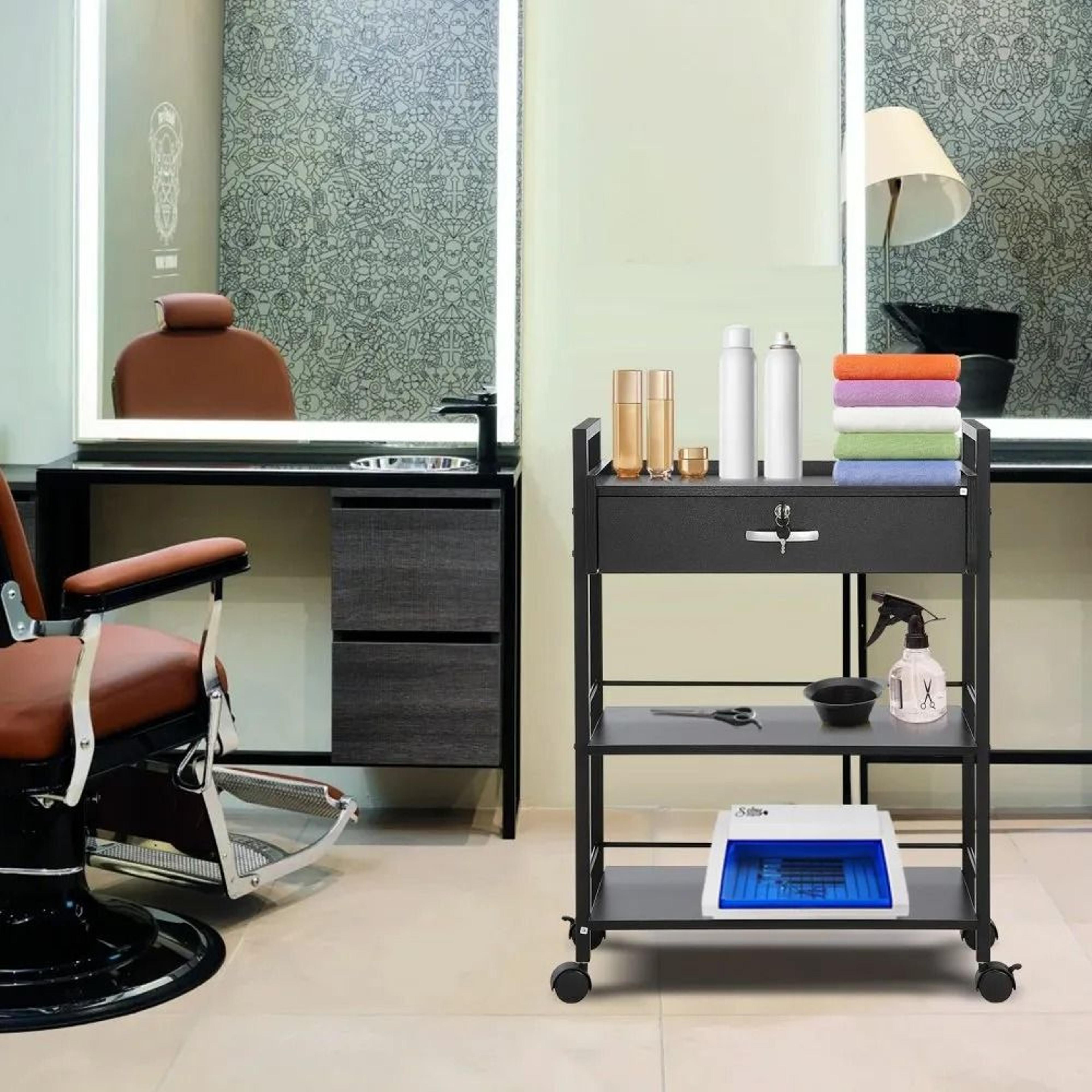 3 Tier Beauty Salon Trolley Cart With Lockable Drawer And Rolling Storage Station 7