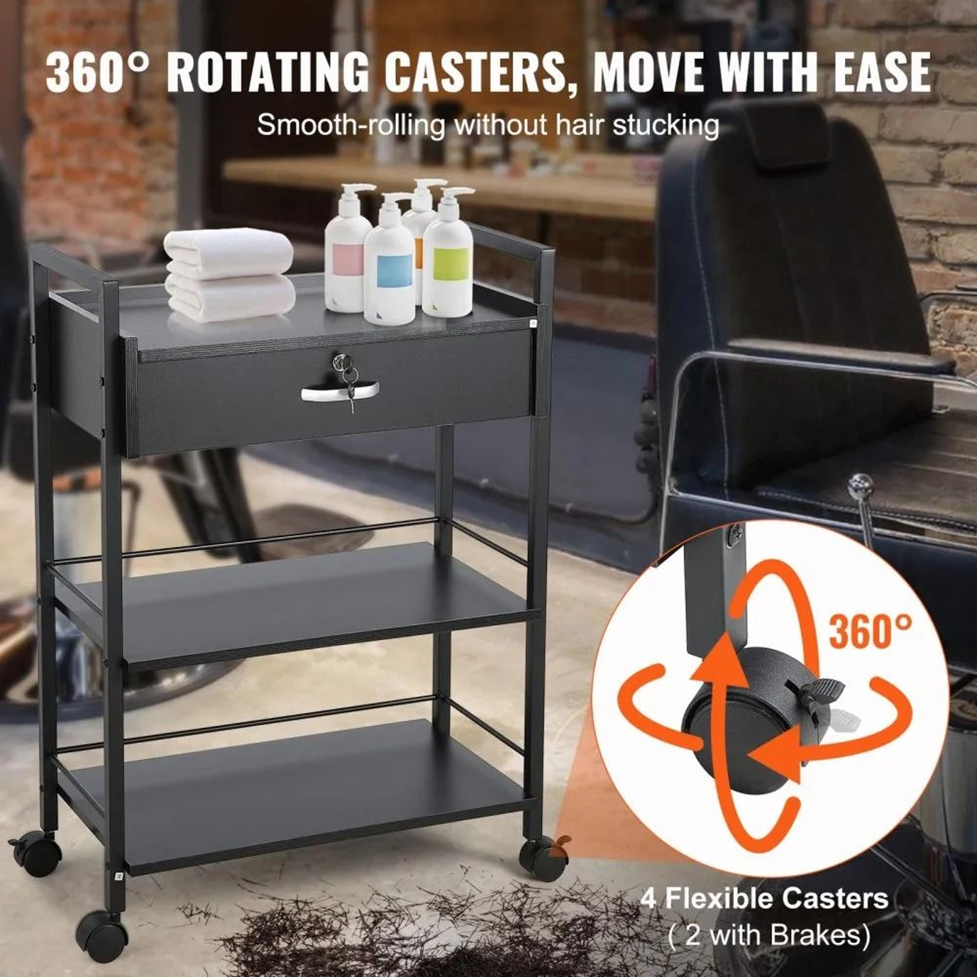3 Tier Beauty Salon Trolley Cart With Lockable Drawer And Rolling Storage Station 2