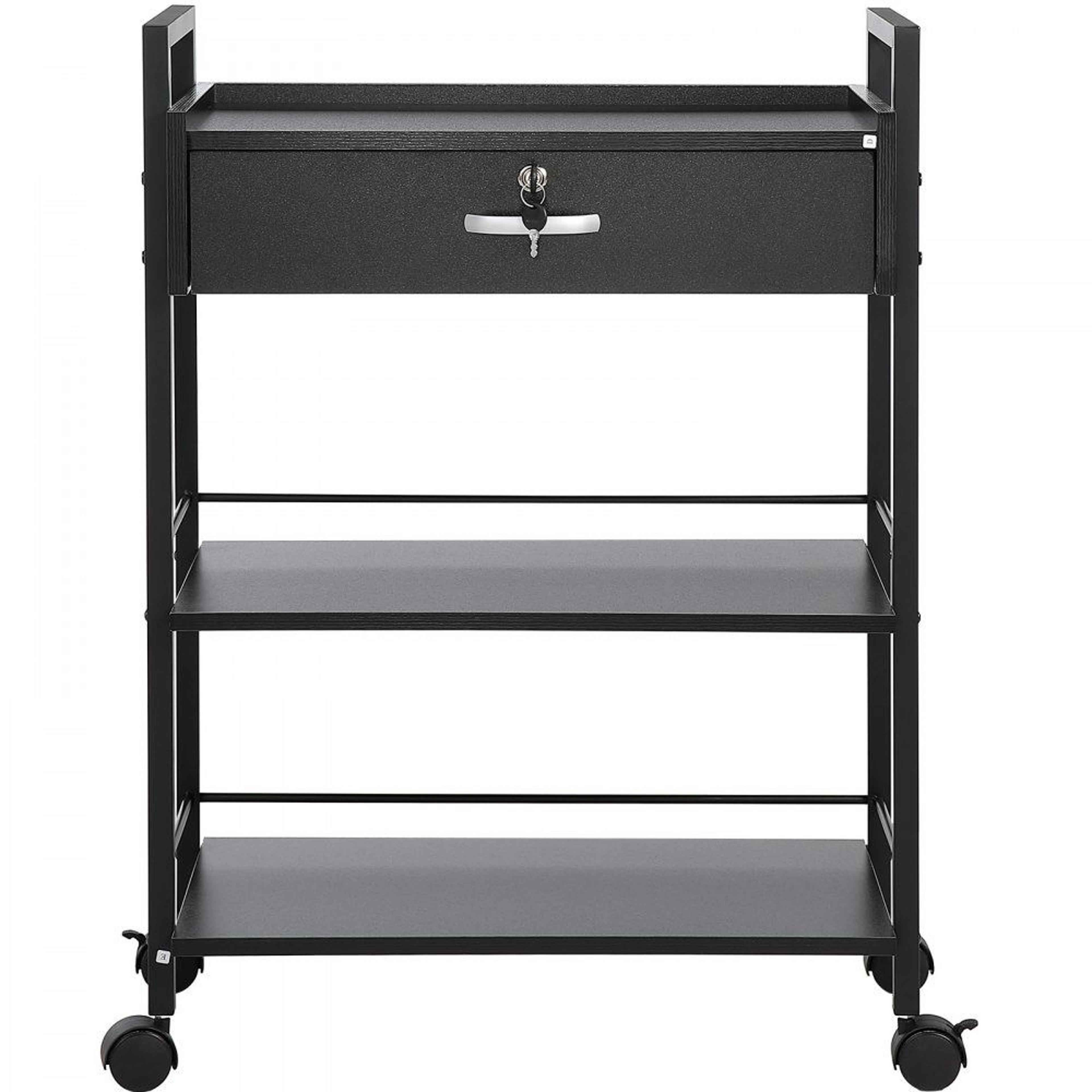 3 tier beauty salon trolley cart with lockable drawer and rolling storage station