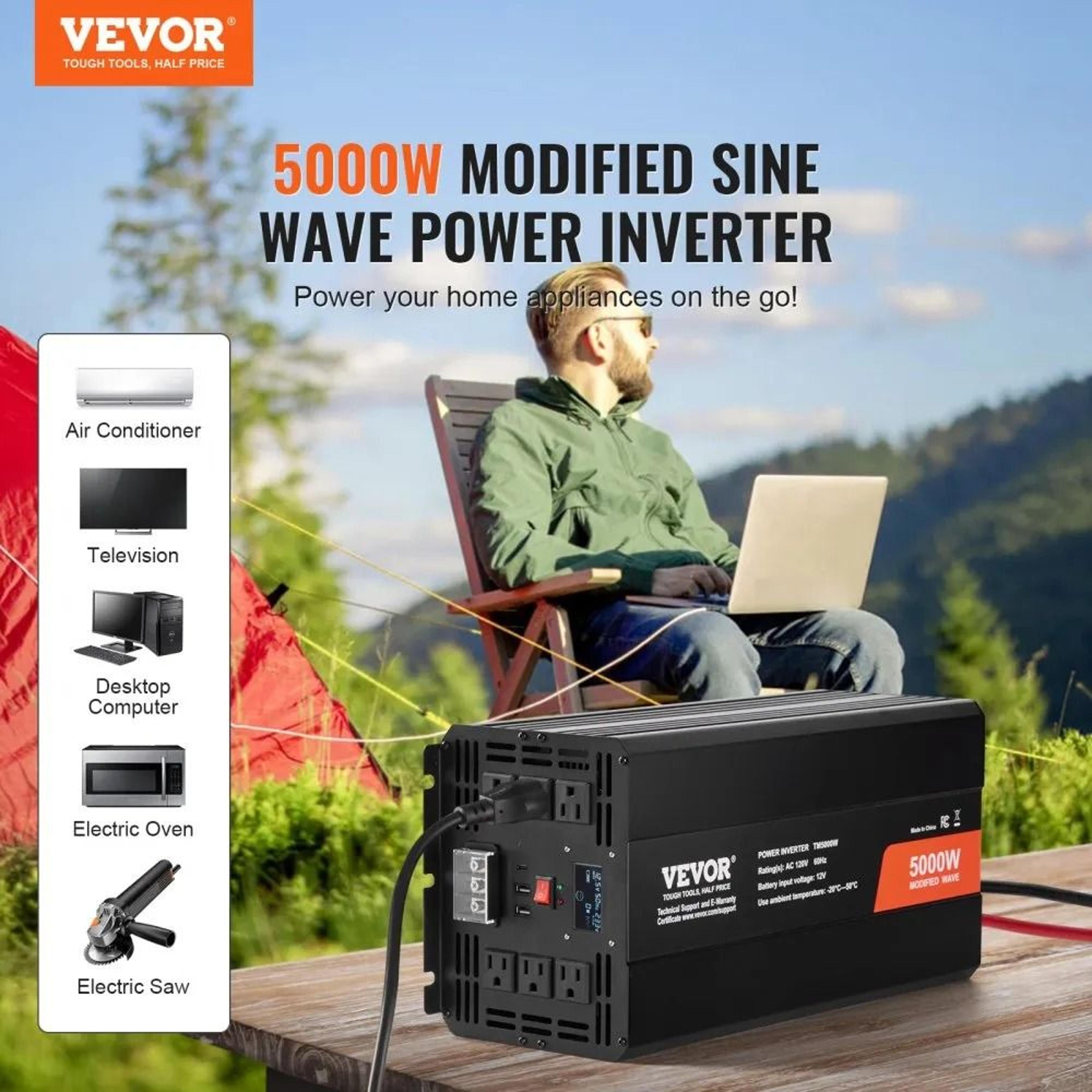 5000W Modified Sine Wave Power Inverter 12V To 120V With LCD Remote And Multi Device Charging 1