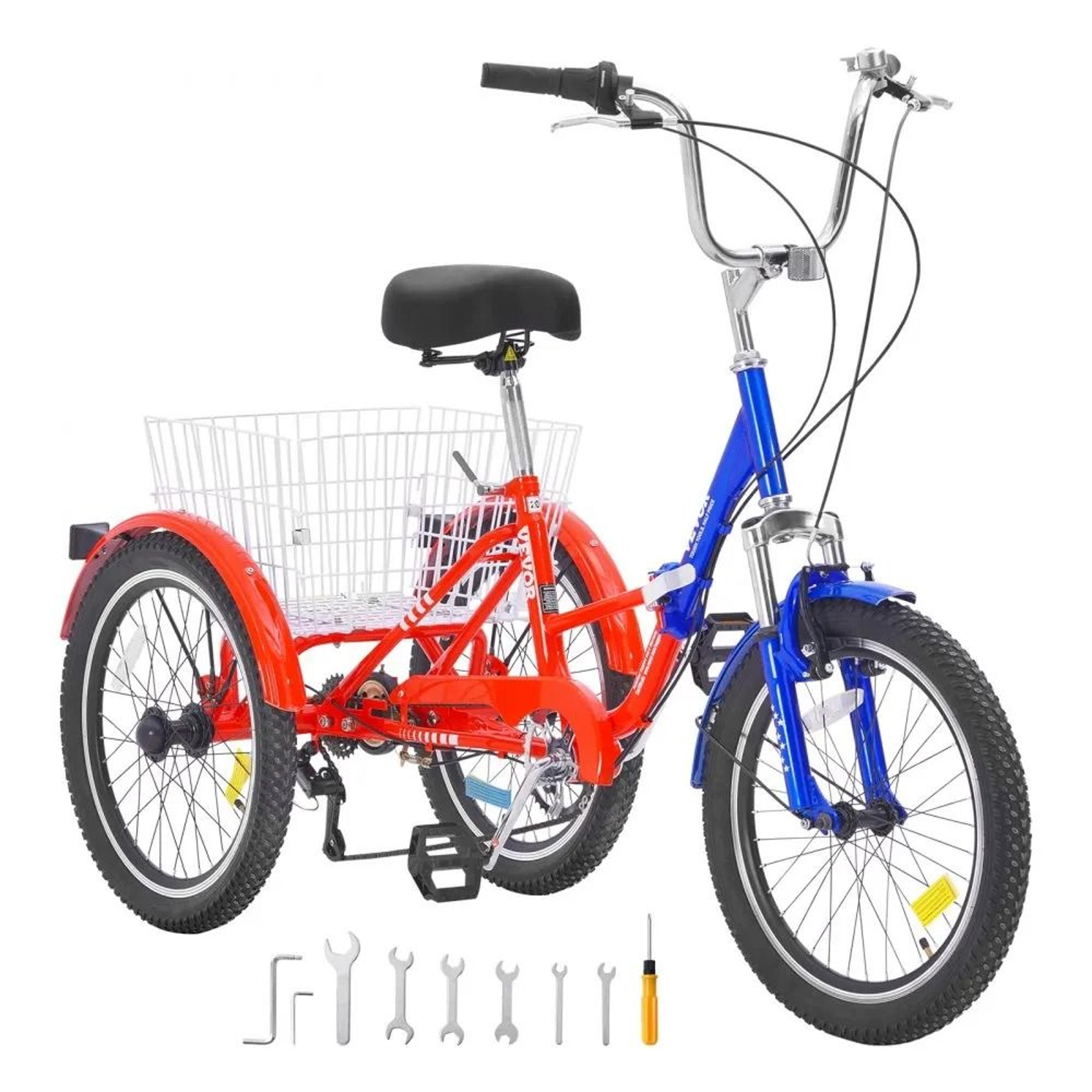 20 inch 7 speed folding adult tricycle with large basket and adjustable seat