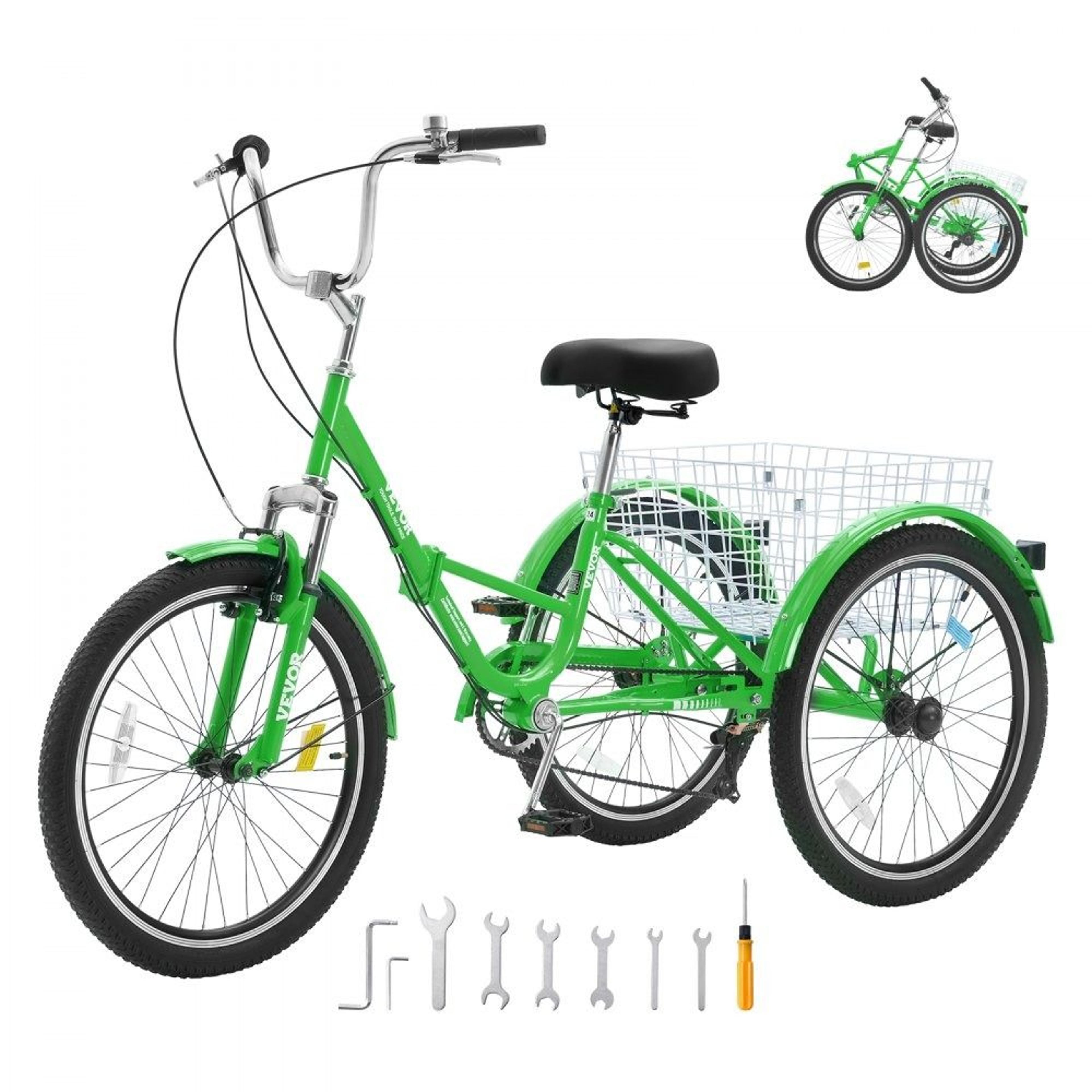 24 inch folding adult tricycle 7 speed 3 wheel cruiser bike with basket