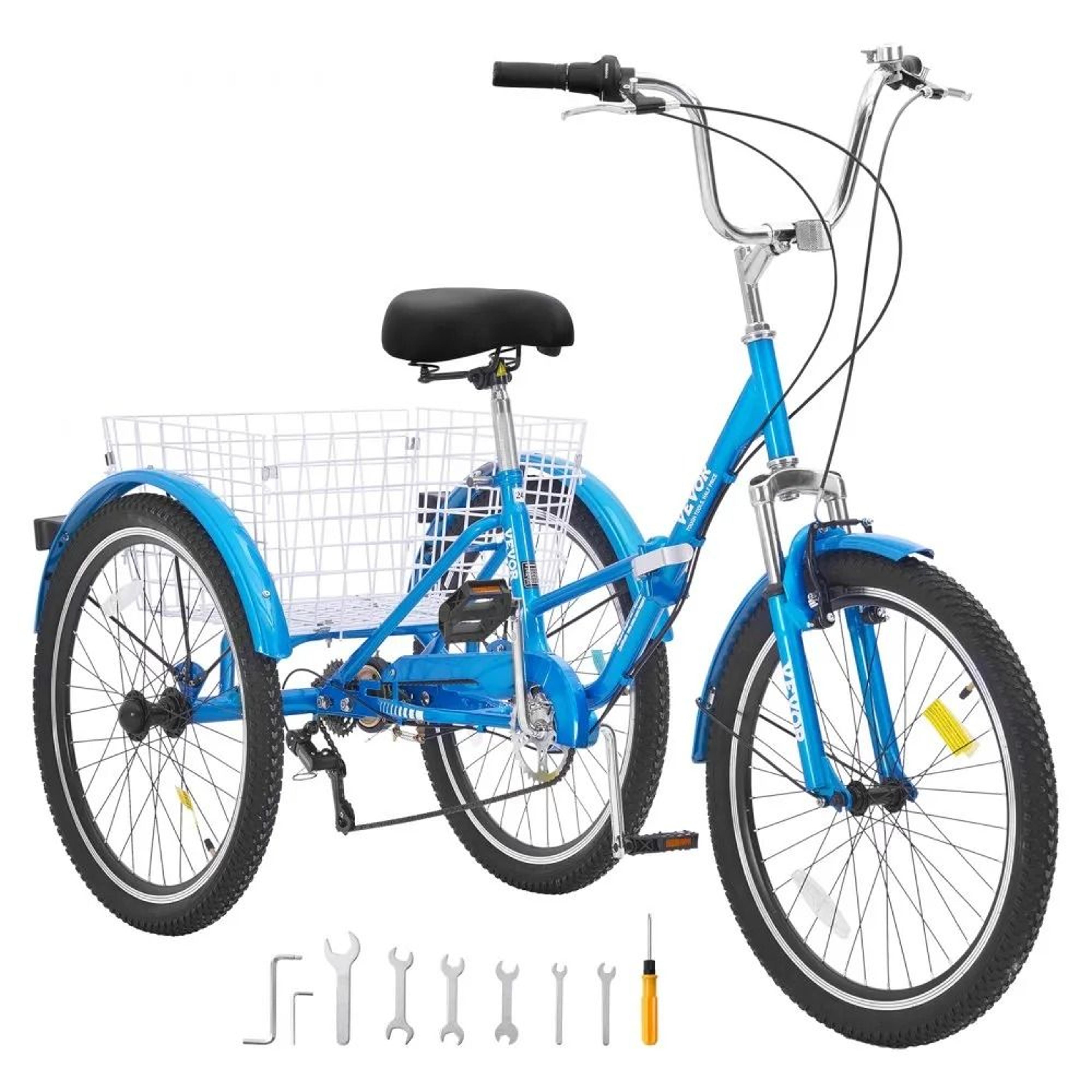 24 inch 7 speed folding adult tricycle with basket and adjustable comfort seat