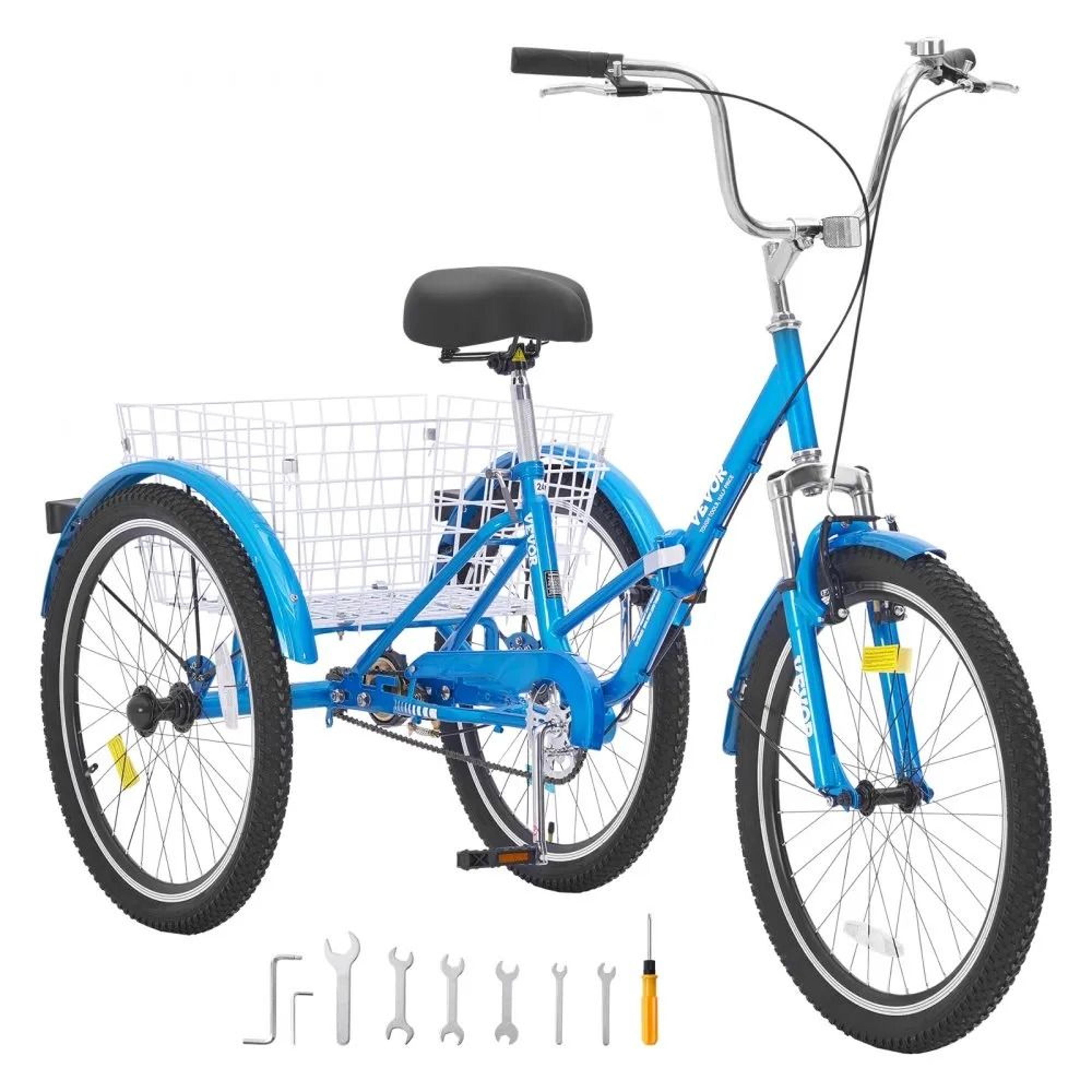 24 inch folding adult tricycle with large basket adjustable seat and stable 3 wheel cruiser design