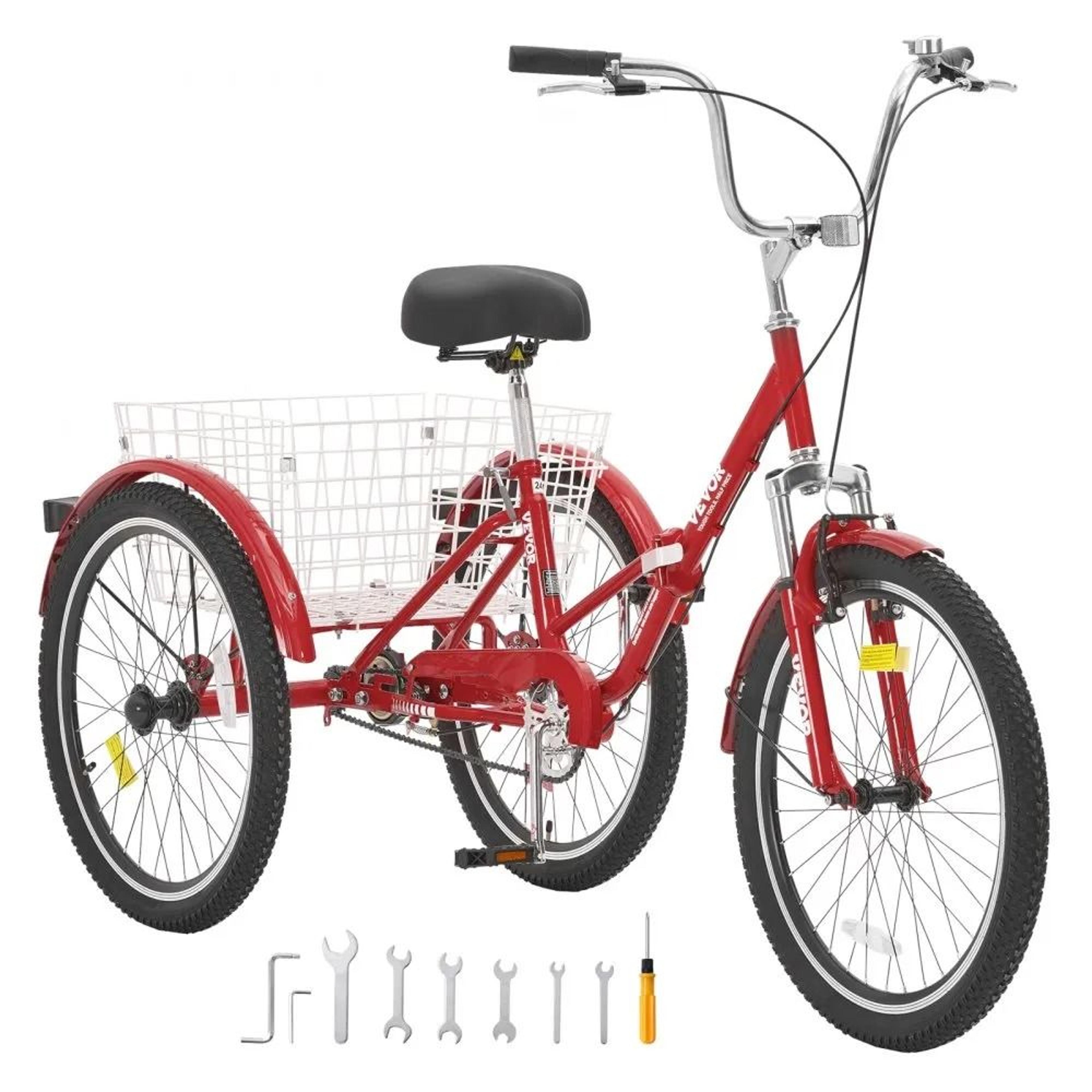 folding adult tricycle with large basket adjustable seat and stable 3 wheel cruiser design