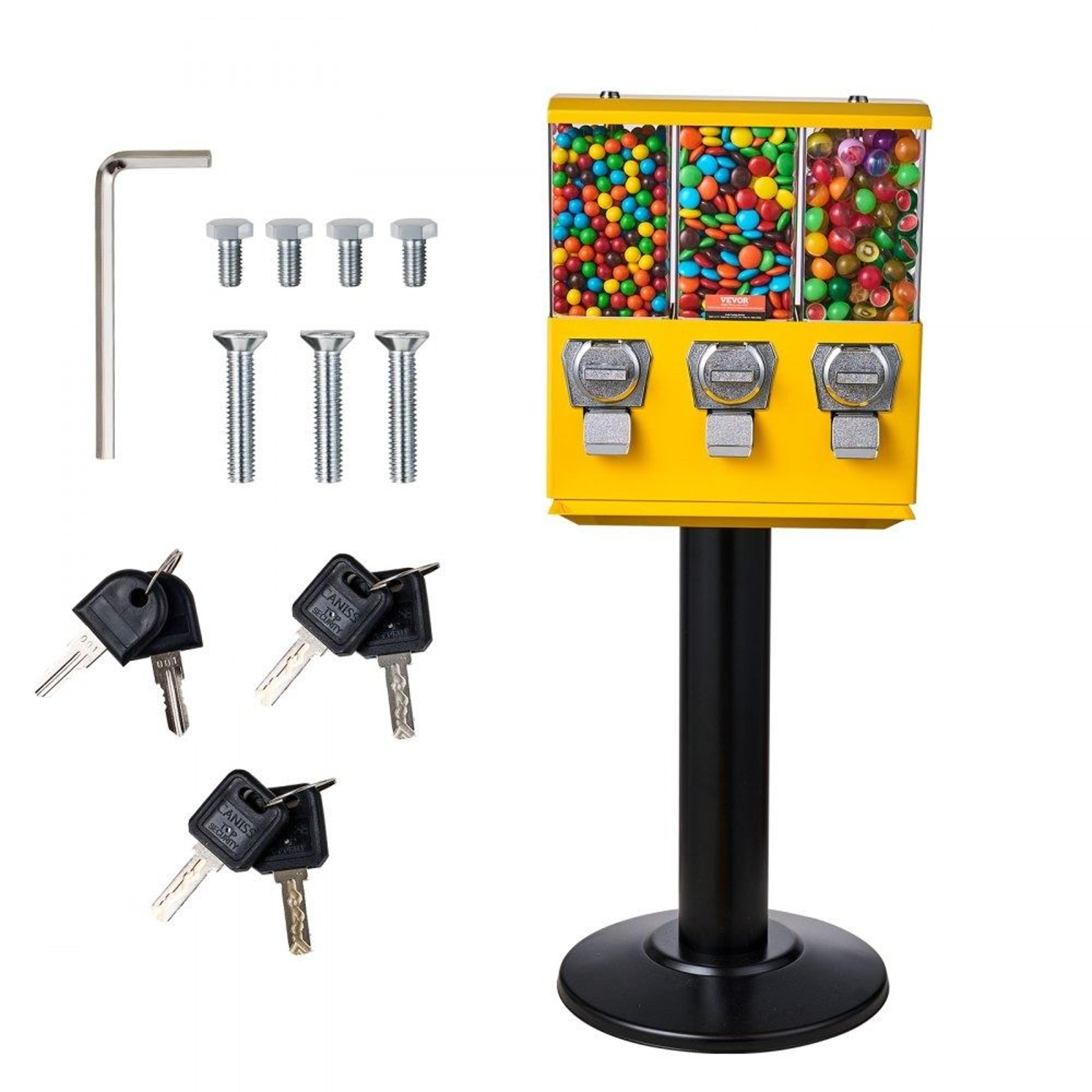 triple compartment candy vending machine with stand coin operated gumball dispenser