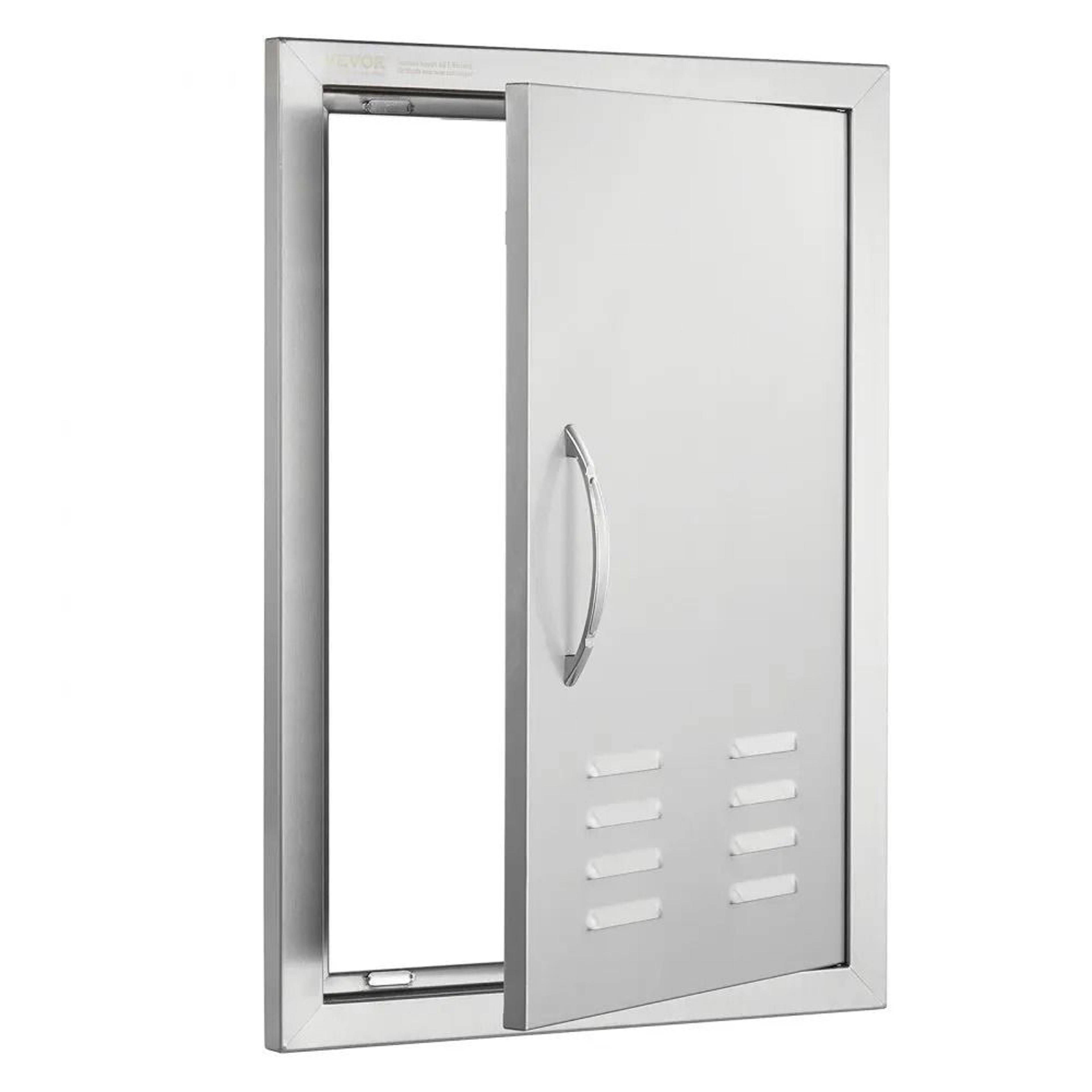stainless steel bbq access door with reversible design and ventilation for outdoor kitchens
